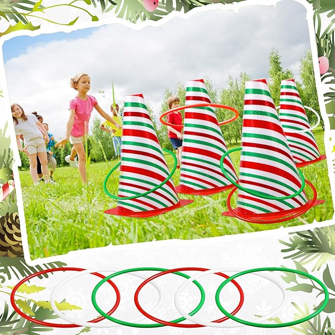 Leitee 6 Sets Candy Corn Ring Toss Game Plastic Cones Ring Toss Combo Set Mini Traffic Cones Toss Game for Sports Training Garden Backyard Outdoor Activities