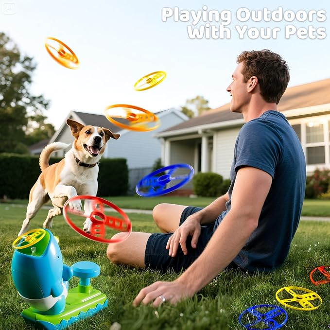 Flying Disc Launcher Outdoor Toys with 1 Whale Launcher, 24 Flying Discs, 2 Butterfly Nets and 2 Protective Glasses, Outside Toys for Kids Ages 3-5 6-8 Boys Girls Chasing Catching Games Birthday Gifts