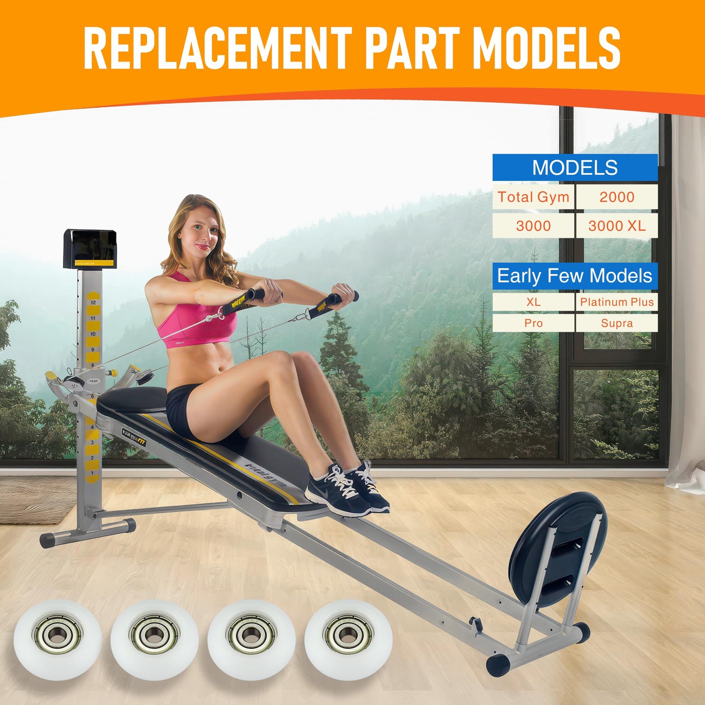 DAFORE Upgraded Machined Wheels/Rollers Compatible with Total Gym,Replacement Parts for 2000 3000 Some 3000XL and a Few Early XL,The Bearing Bore Diameter is 6mm,4Pcs