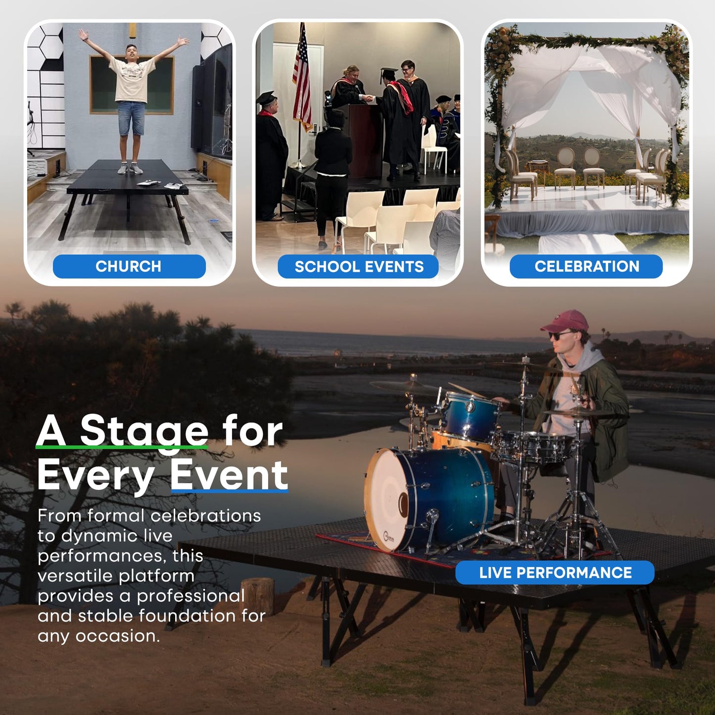 4'x8' MyStage - 2 Stage Platform with Adjustable Height 17"-28"