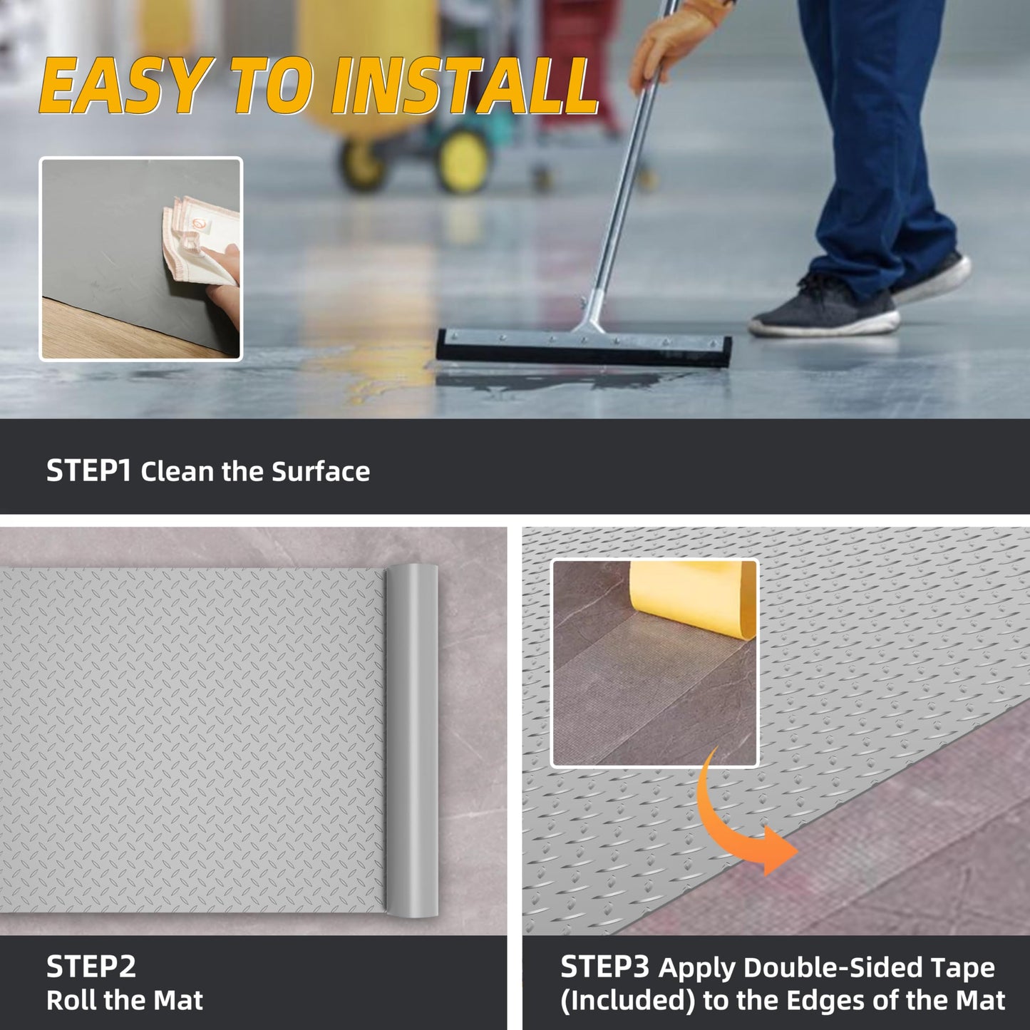 LulnCush 8.2x21 FT Floor Mat, 2.8mm 172.2 SQFT Non-Slip Diamond Plate PVC Garage Shop Parking Mat, Heavy Duty Flooring Roll for Workshop, RV Trailer, Golf Cart, Waterproof. Gray