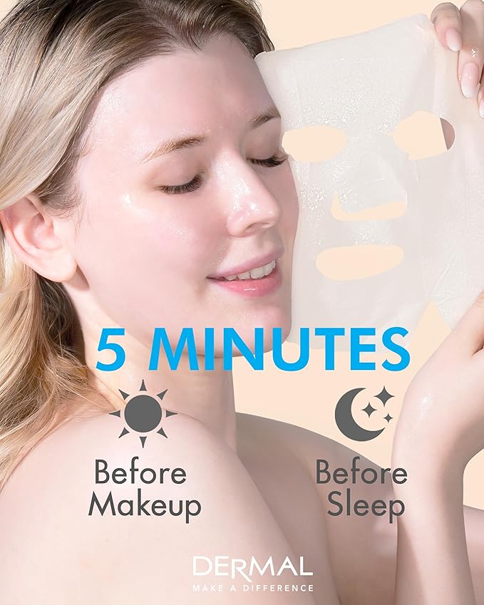 DERMAL White Collagen Essence Full Face Facial Mask Sheet 23g Pack of 10
