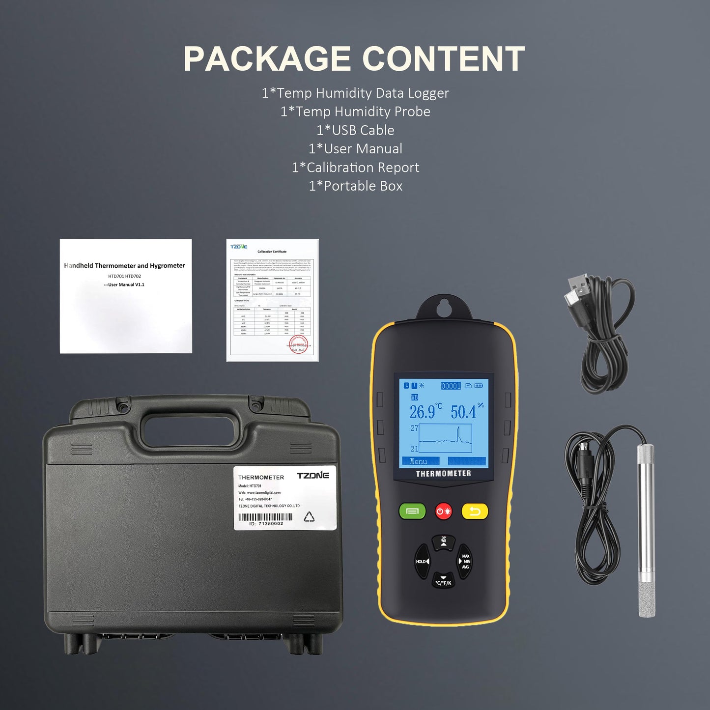 Tzone Temperature Humidity Data Logger USB Temp Recorder with Probe, Digital Dew Point Meter Wet Bulb Thermometer with Sound Alarm, Industrial RH Recording with Report for Lab HVAC Greenhouse Freezer