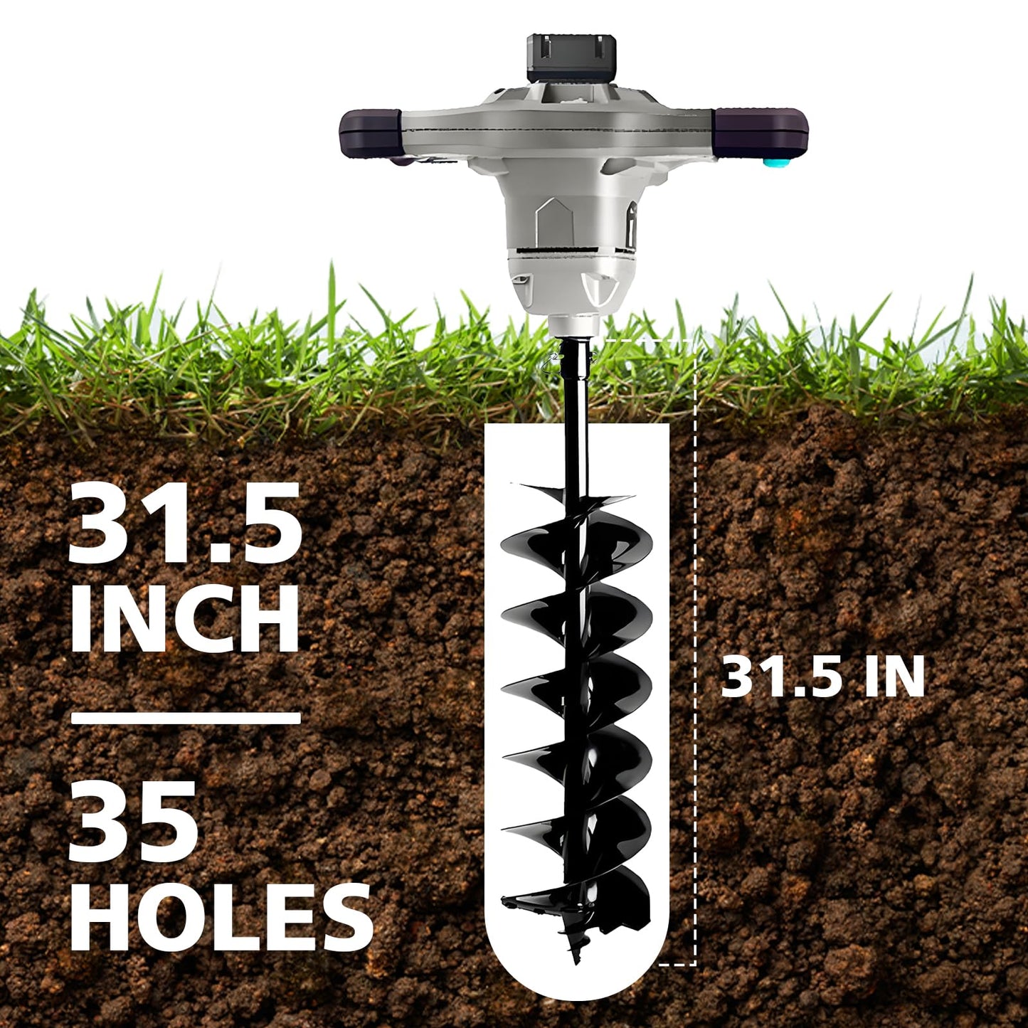 40V Brushless Cordless Earth Auger 6 Inch Post Hole Digger w/ 2,5AH Battery, 4A Charger, Led Work Light,Forward & Reverse Direction