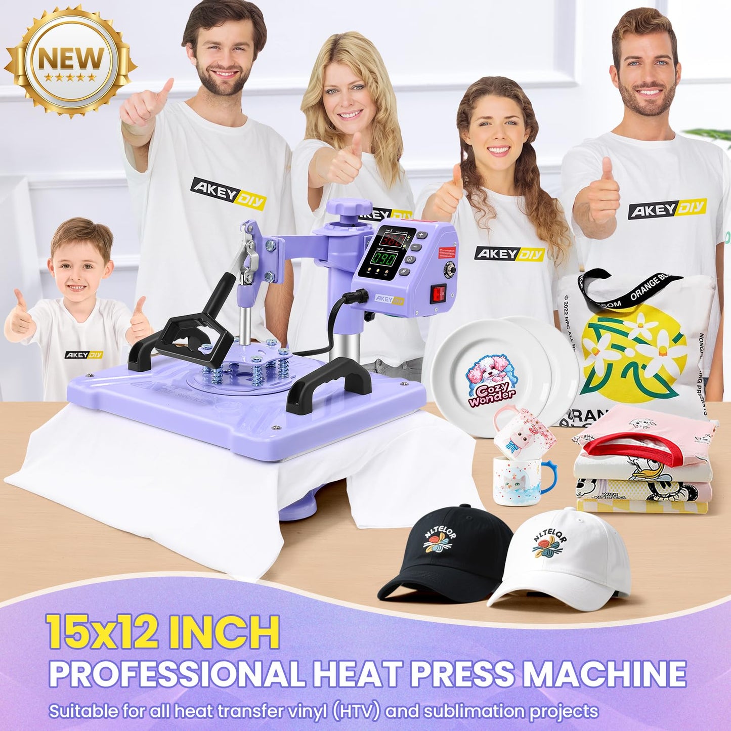 AKEYDIY Upgraded Heat Press Machine 8 in 1 Combo,Digital Multifunction Shirt Press Machine for T Shirts12 X15 Sublimation Machine 360-Degree Swing Away Dual-Tube Heating for DIY T-Shirts Cap & Mugs