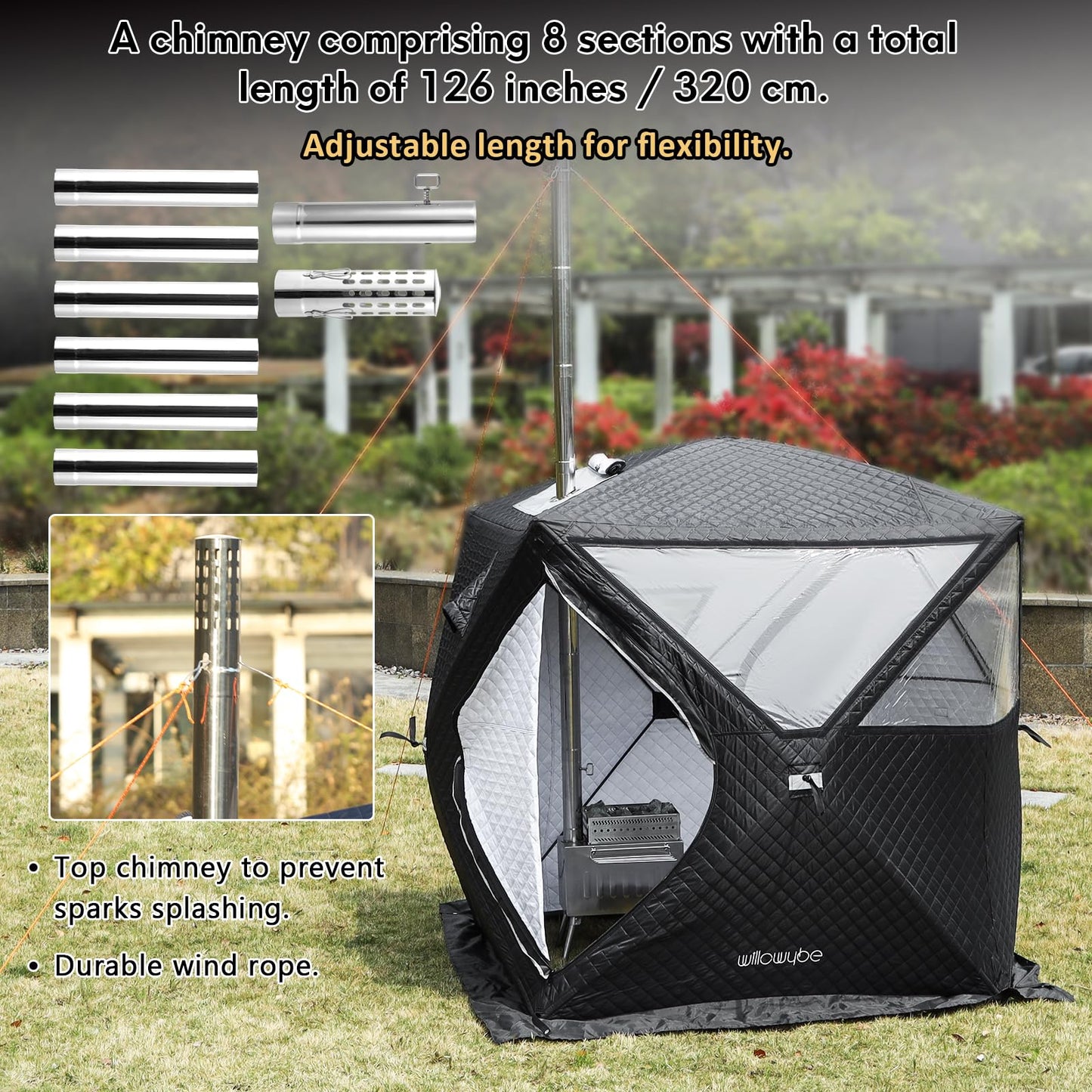 WILLOWYBE Portale Outdoor Sauna Set with Sauna Tent, Sauna Wood Stove for Dry Sauna, Cooking for Family and Friends