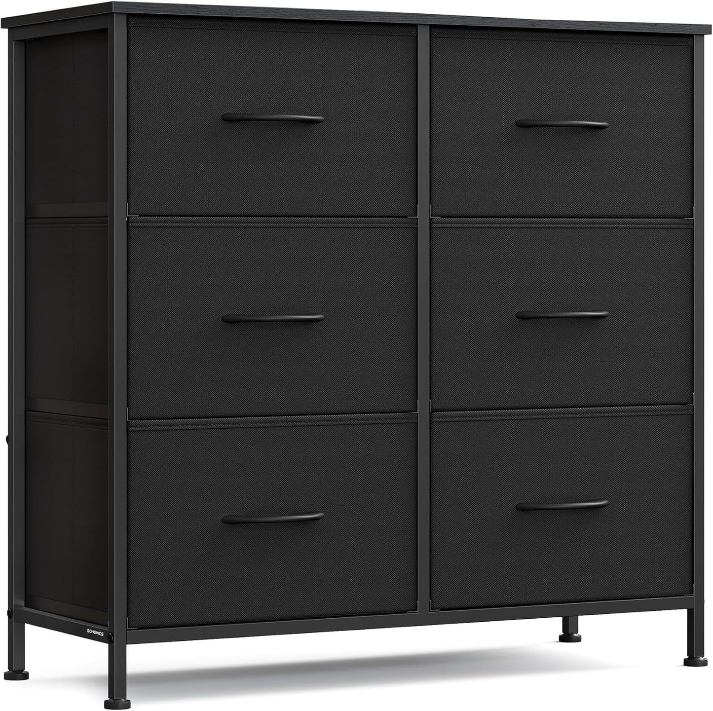 SONGMICS Dresser - Versatile Chest of Drawers & TV Stand with 6 Fabric Storage Bins | Ink Black & Ebony Black