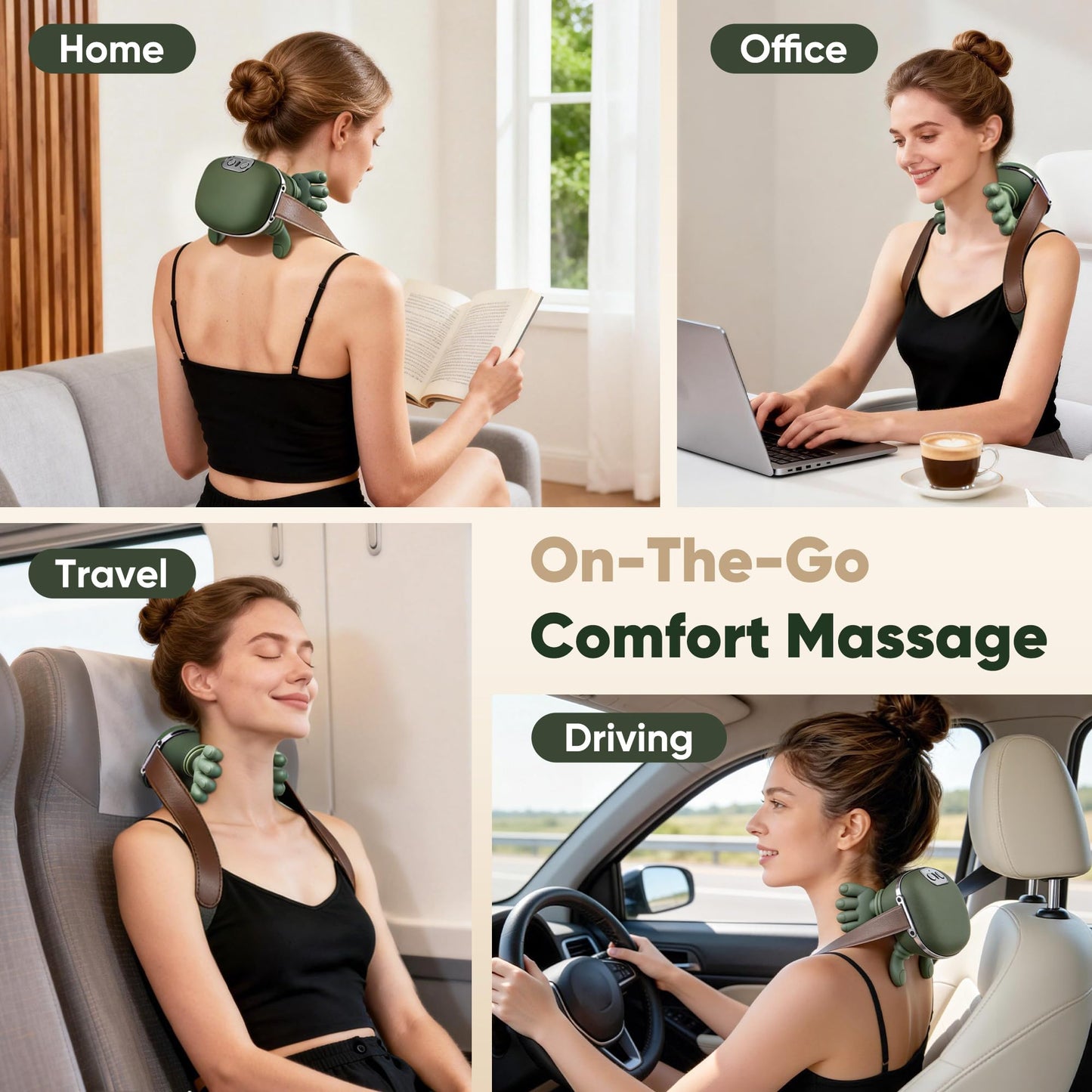 KAXLIDEN Shoulder and Neck Massager, Bionic Heated Massager, Neck Massager with Fingers, 4D Kneading Massage, Simulates a Real Palm Massage for Comfort, Relax Muscle Tension (Green)