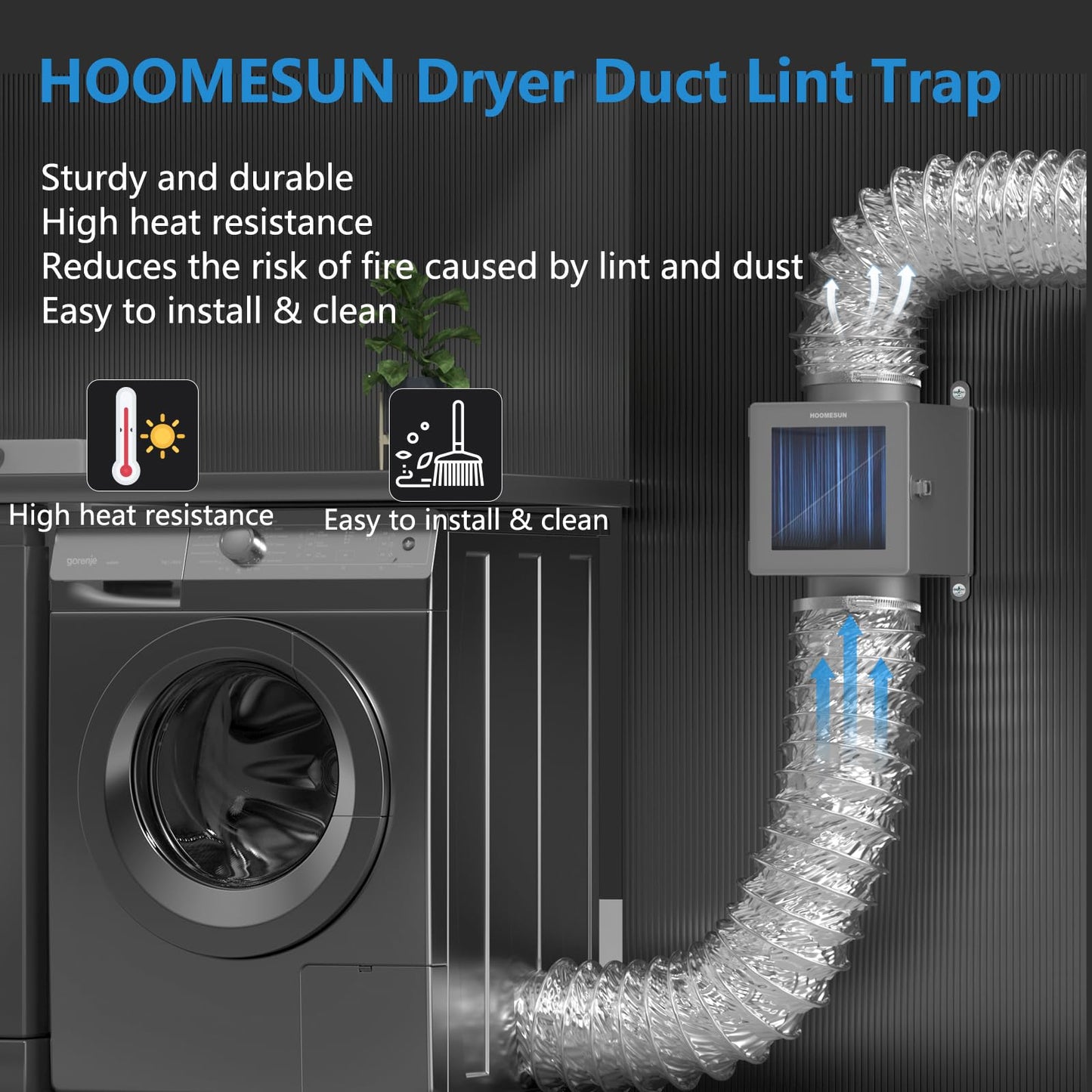 HOOMESUN Dryer Duct Lint Trap, Indoor Dryer Vent Kit with 4inch 8FT Dryer Vent Hose, 2 Clamps, 2 Stainless Steel Mesh, Secondary Lint Trap for Electric Clothes Dryers - Dryer Lint Catcher(Metal)