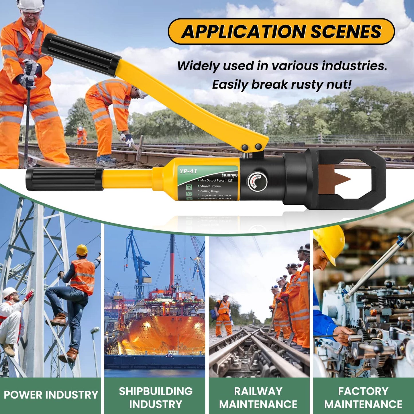 Huanyu Hydraulic Nut Splitter Tool Heavy Duty Nut Separator Portable Cracker Force 10T Cutting Range M27-M34 M34-M41 for Removing Rusty Broken Damaged with Storage Box YP-41