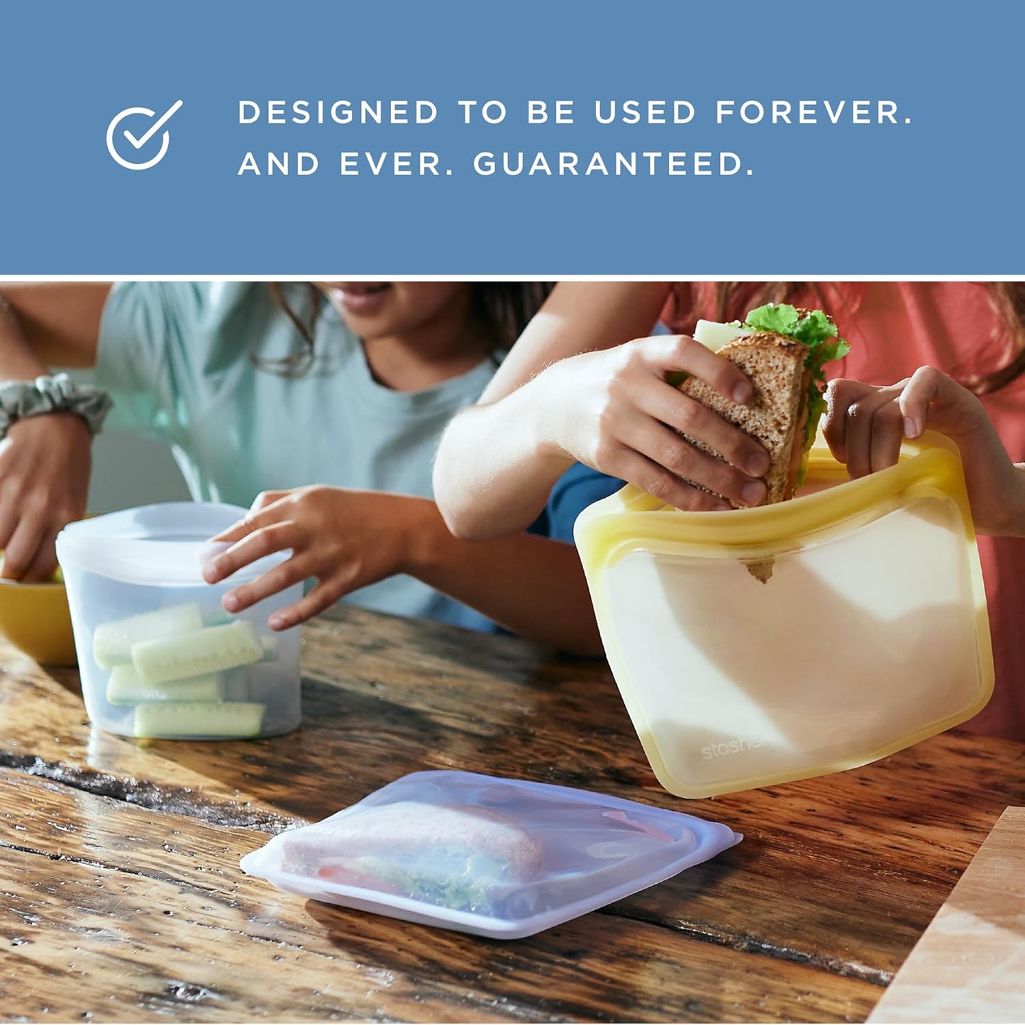 Stasher Silicone Reusable Food Storage Bags - Eco-Friendly 4-Pack | Freezer, Microwave & Dishwasher Safe