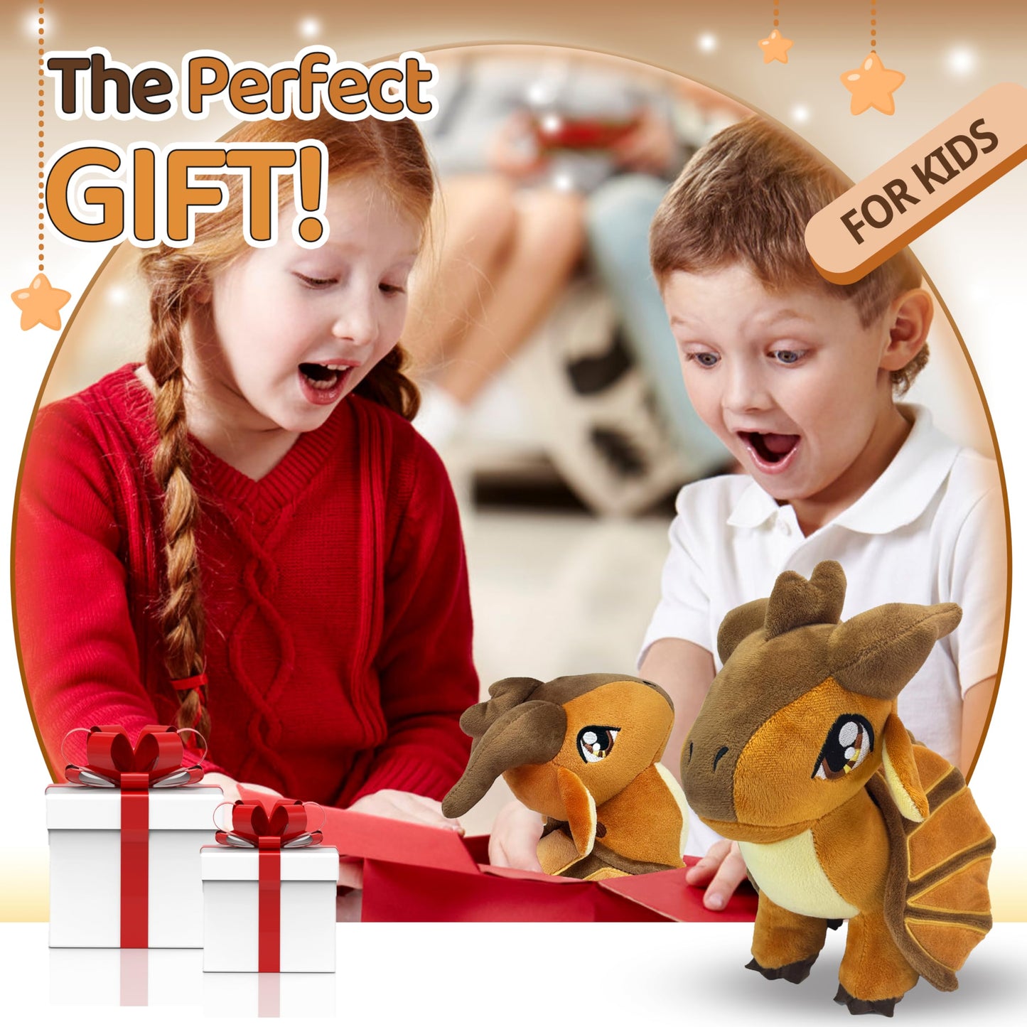 Kobataro Wings Mud Dragon Plush Toys Stuffed Animal Plushies Cute Dragon Figure Merch Present for Kids Aged 3+ (Brown)