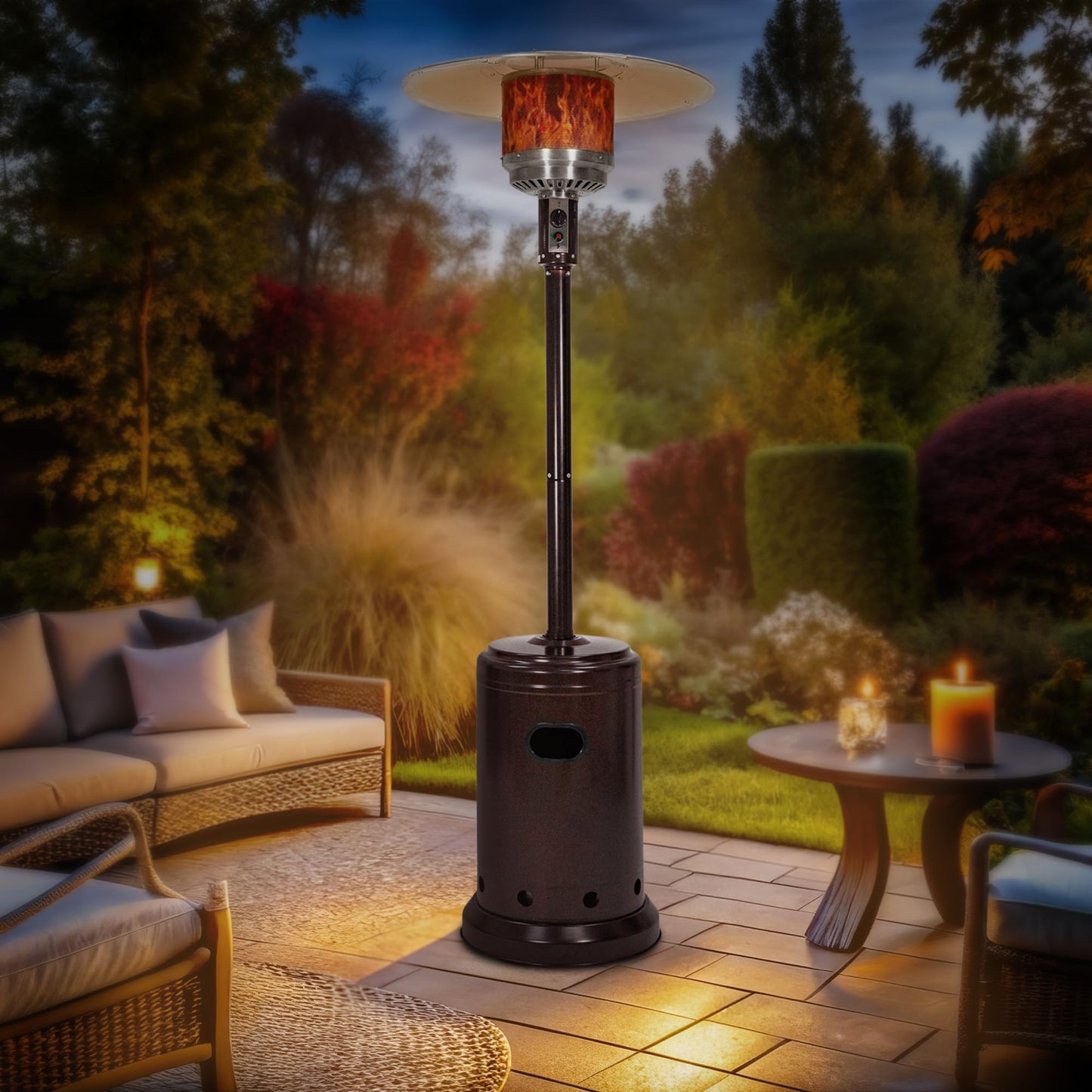 Amazon Basics 46,000 BTU Portable Outdoor Propane Patio Heater with Wheels, Commercial & Residential, Easy to Use, with Water Tank, Havana Bronze, 32.1 x 32.1 x 91.3 inches