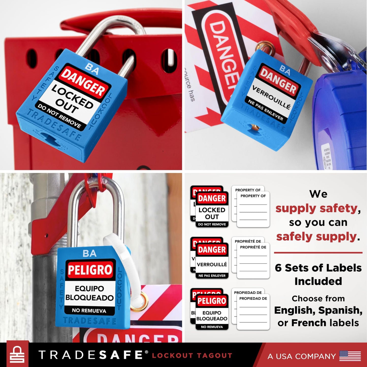 TRADESAFE Lockout Tagout Lock Sets, 10 Blue Keyed Alike Unlimited Grouping Safety Padlocks, 2 Keys Per Lock, OSHA Compliant Loto Locks, for Lock Out Tag Out Kits