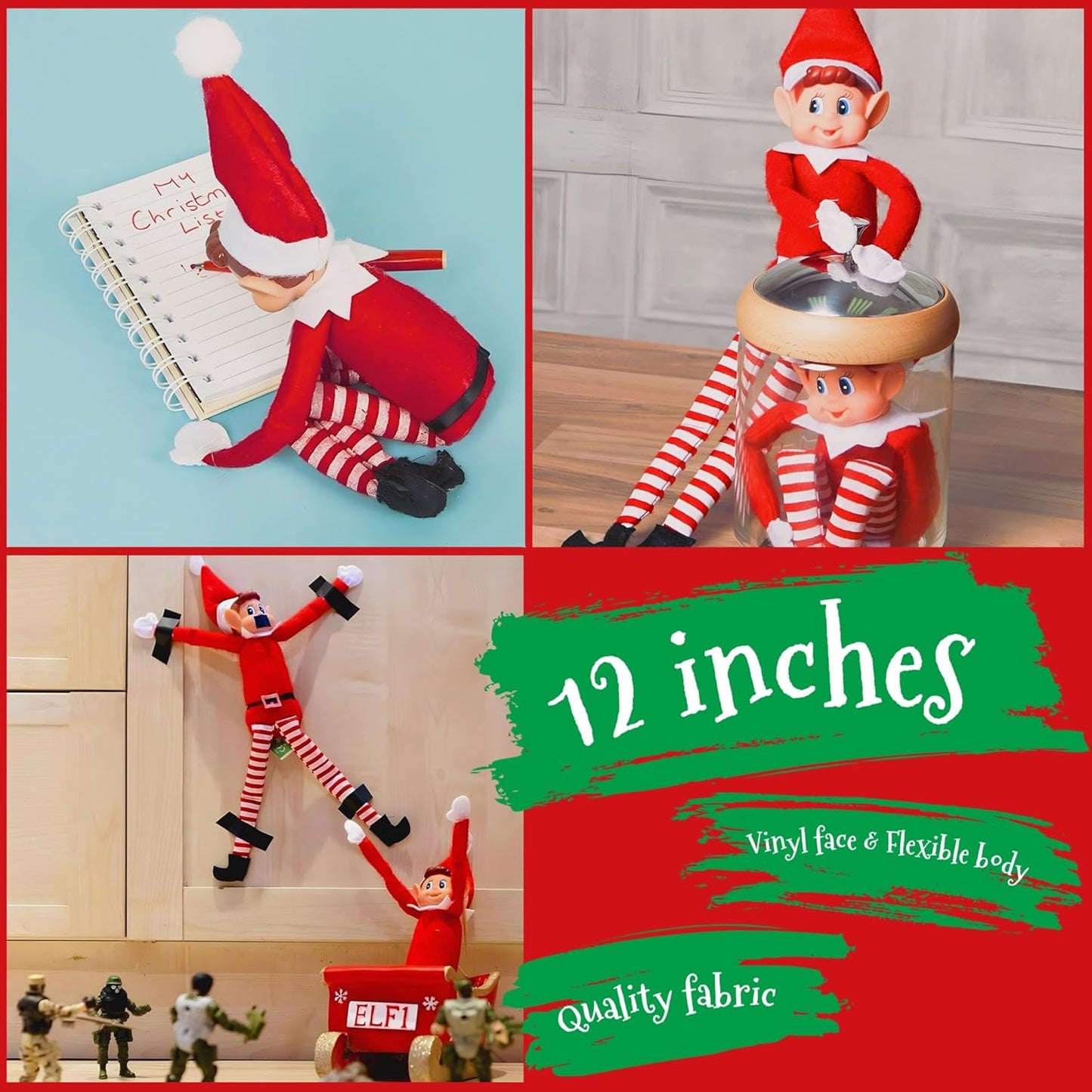 Skiennix Christmas Elf Plush Toy - 12 Inches with Attachable Arms for Fun Display