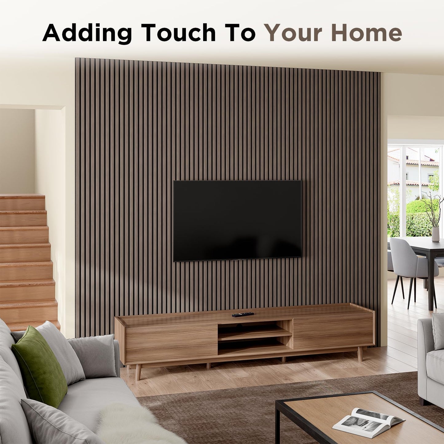 SMARTSTANDARD Wood Slat Acoustic Wall Panels 2 Pack 94"x23.6" Classic Dark Walnut, Noise Reducing and Sound Absorbing, Decorative Slat Panels for Home Studio Office Living Room