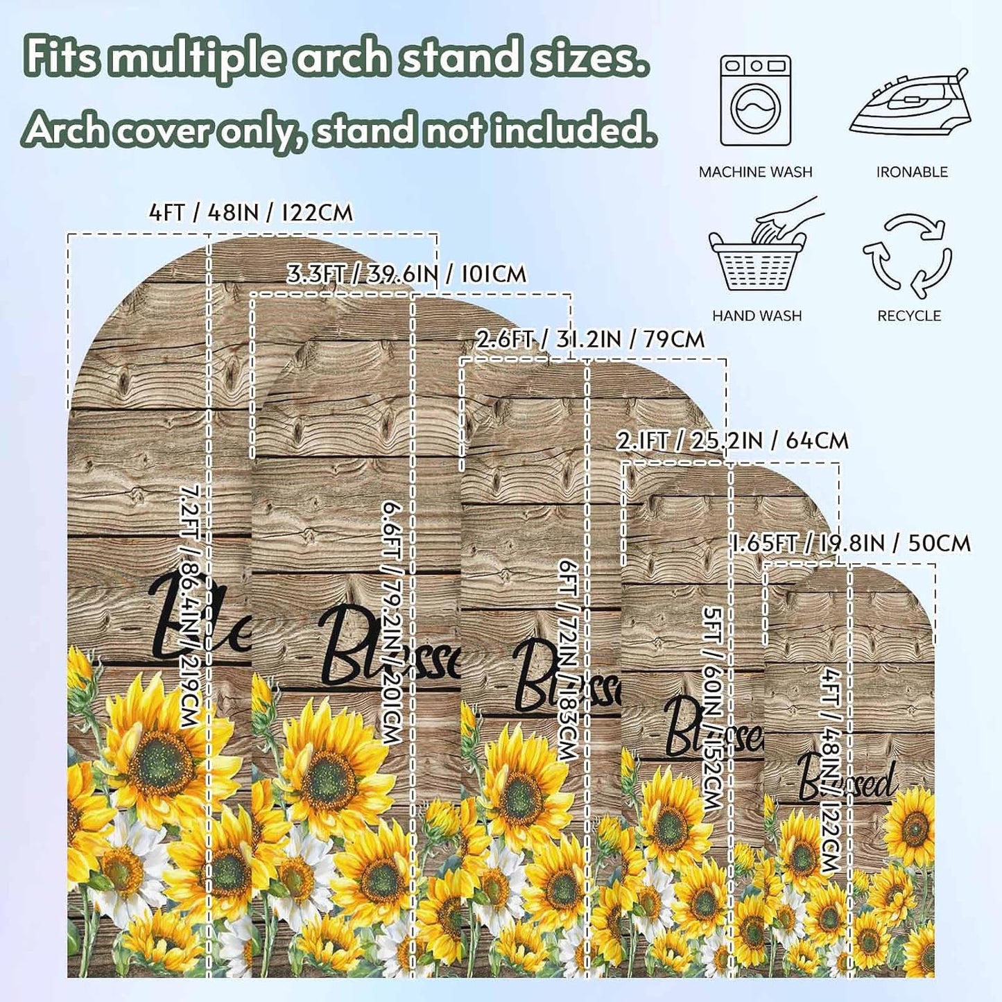 Jnbasdffb 7.2 Country Yellow Sunflowers Wedding Arch Cover,Stretchy Spandex Arch Backdrop Stand Covers FT,Vintage Wood