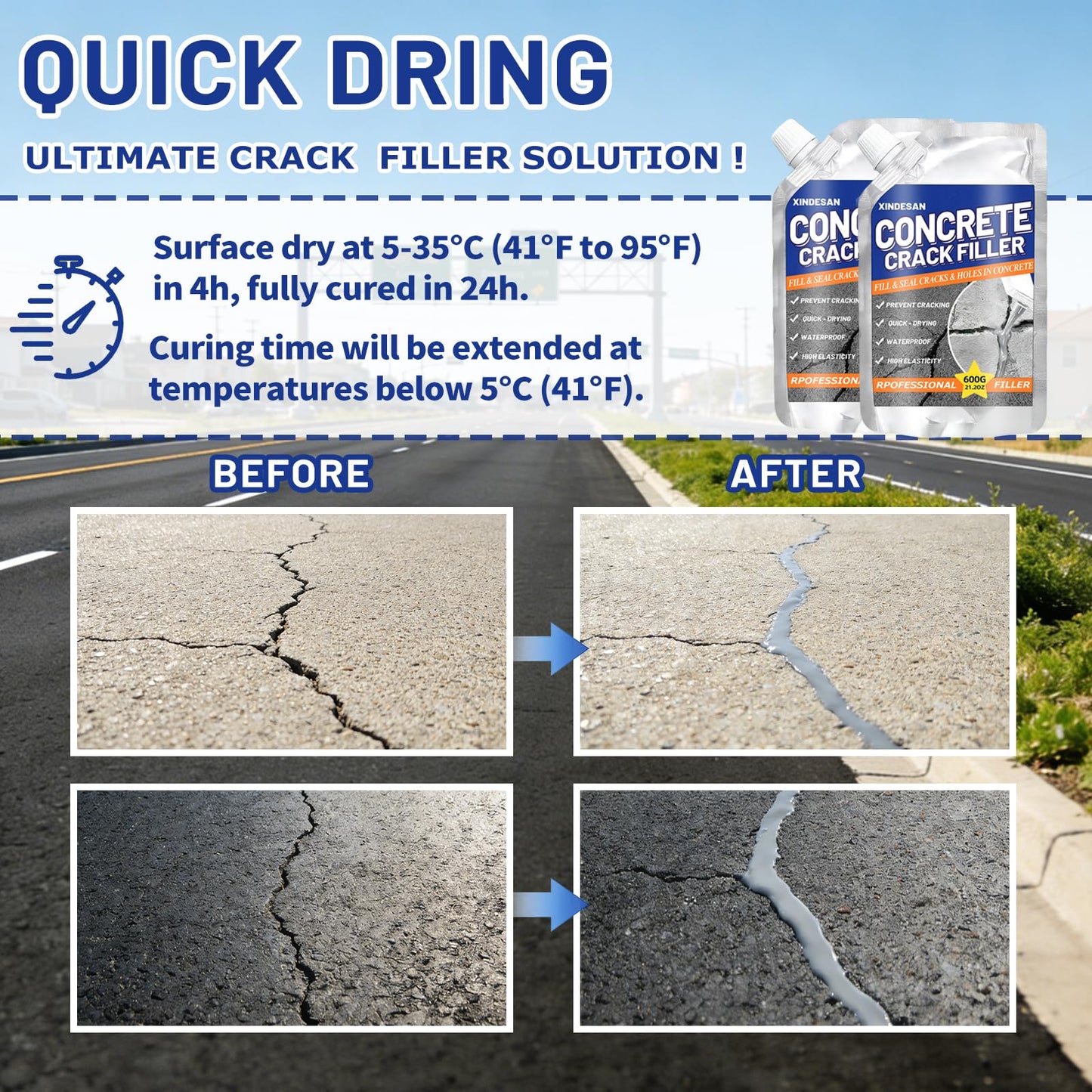 Concrete Crack Filler, 84oz Grey High Elasticity Self Leveling Cement Caulking Glue, Quick Drying Waterproof Sealant for Driveways, Walkways, Indoor and Outdoor Weather Resistant Concrete Joint Repair