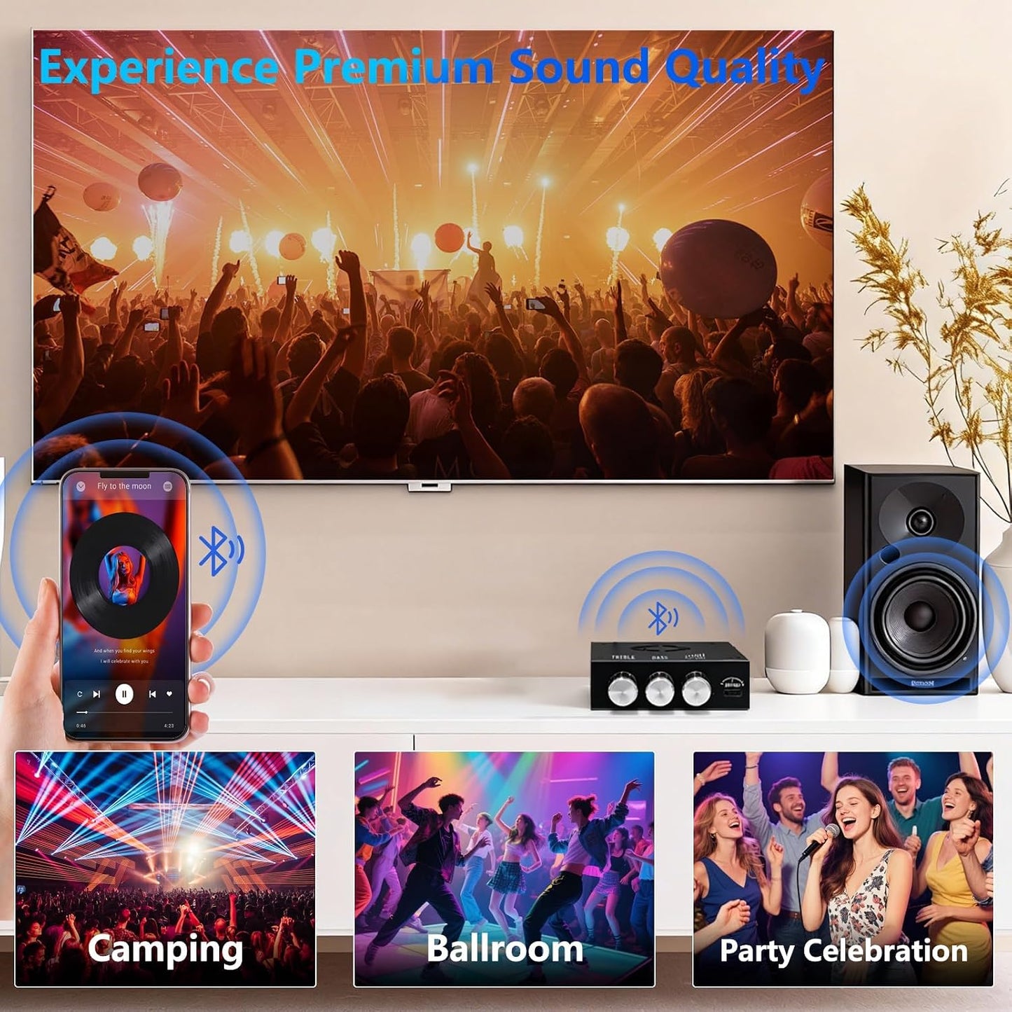 Sigllr 5.0 Board,320W 2.0 Bluetooth Audio Stereo Amplifier HiFi Channel Mini Power Amp Module with Treble & Bass