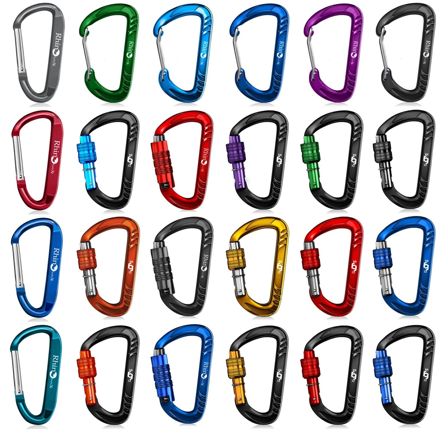 Rhino Produxs 8PCS of Lightweight Duty Snap Carabiner Clips, D Ring Shape Carabiner with 8PCS Keyring - Excellent for Outdoor, Camping, Hiking, Keychains, Water Bottle, Keychain Hook
