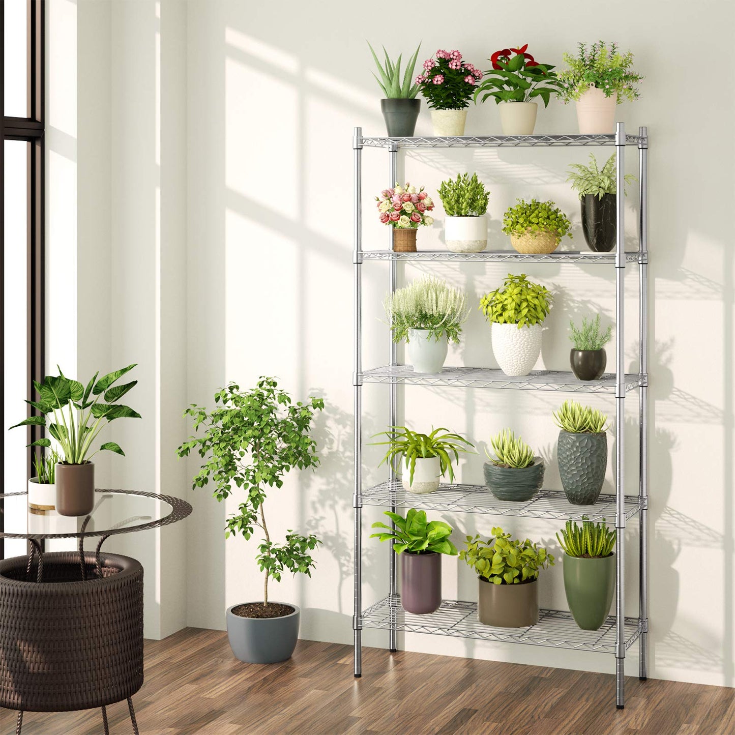 Auslar 5-Shelf Storage Shelves Heavy Duty 5 Tiers Standing Large Shelving Units Adjustable Metal Organizer Wire Rack, 14" x 36" x 72", Chrome