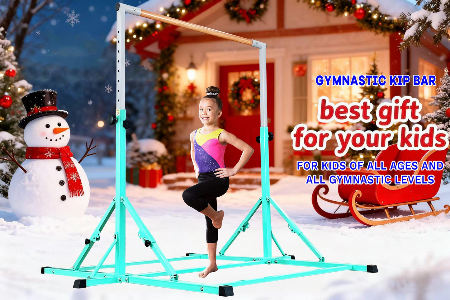MARFULA Fold Gymnastic Bar for Kids and Teenage Ages 3-20, 350 lbs Weight Capacity, 5 Ft Gymnastic Kip Bar Horizontal Bar for Gymnast, Gymnastic Training Equipment for Home and Gymnastic Center Use