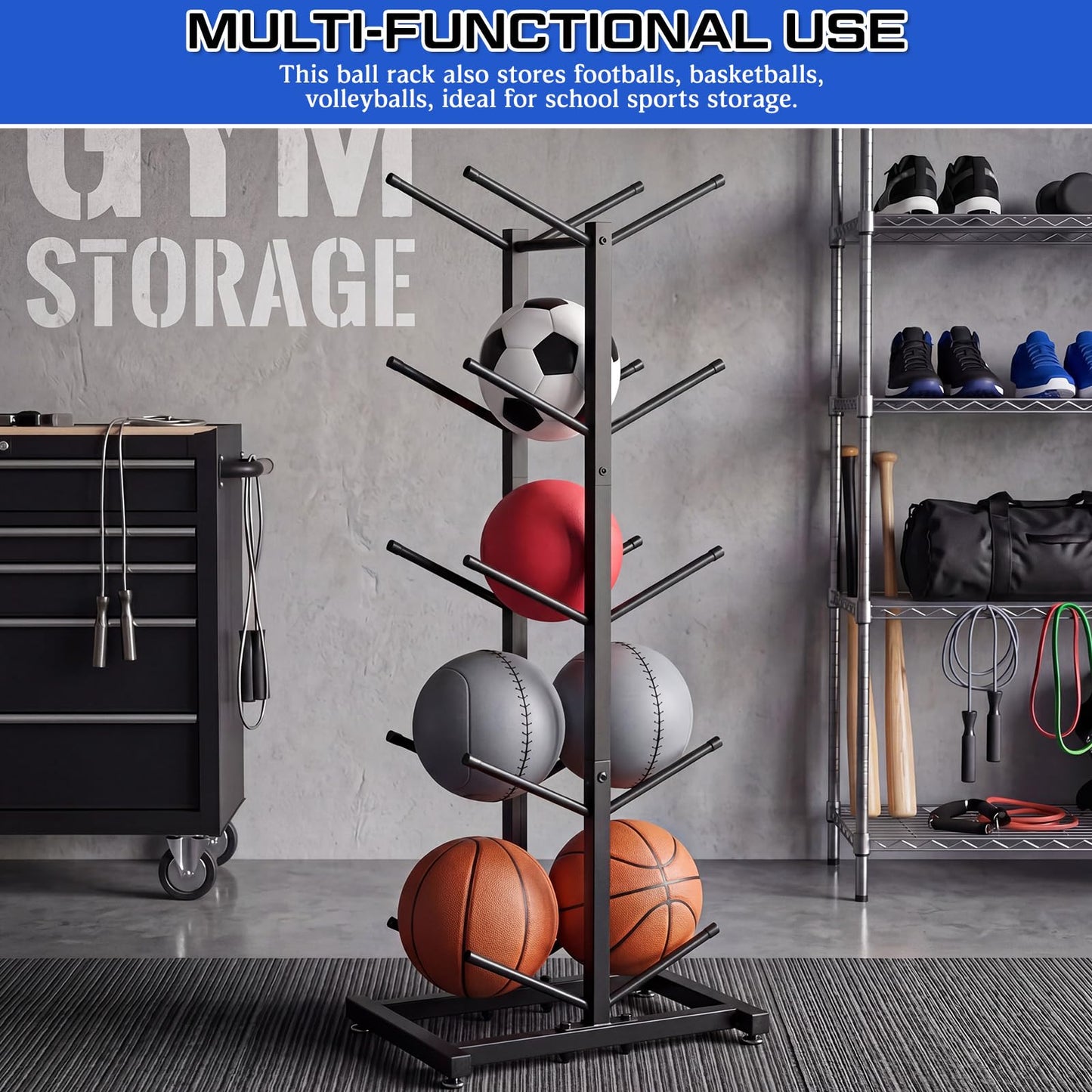 Sintuff Medicine Ball Rack Storage Metal Durable Tree Holds 10 Slam Balls up to 11 Inch Diameter Vertical Gym Organizer Stand Holder for Organized Gym Fitness Studio Commercial Equipment Storage Black