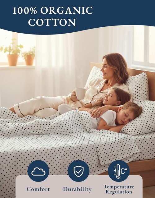 LANE LINEN 100% Organic Cotton California King Sheet Set - Naturally Cooling, Deep Pocket, Polka Dot Design