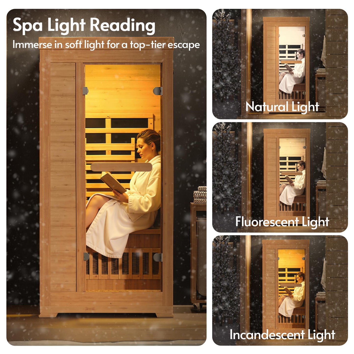Rotihom 1-2 Person 6.3Ft Infrared Sauna, 7 Color Full Spectrum Wood Dry Sauna. Canadian Hemlock Indoor Saunas with 1745W 20Min Fast Heating & Music Speakers for Home & Gym (40" Lx36 Wx76 H)