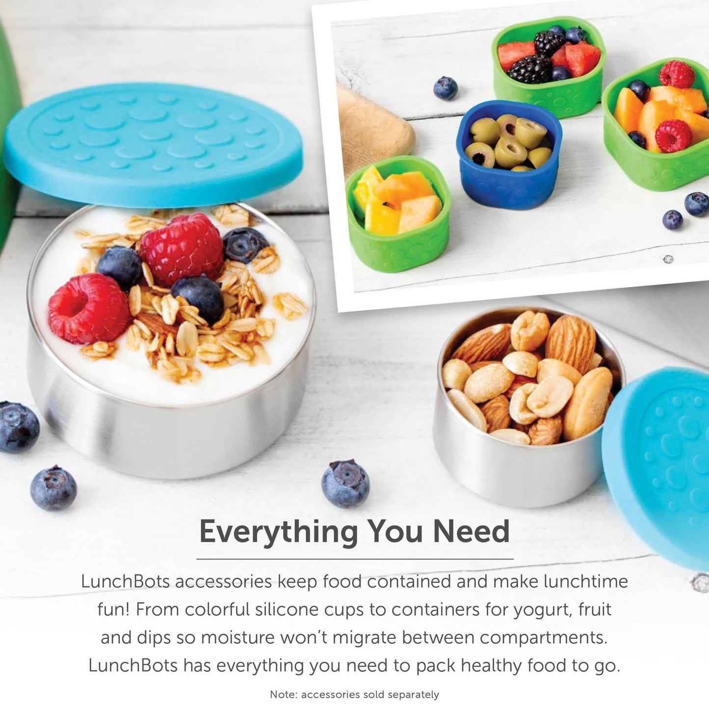 LunchBots Large Trio Stainless Steel Lunch Container -Three Section Design for Sandwich and Two Sides - Metal Bento Lunch Box - Eco-Friendly - Stainless Lid - Green Dots
