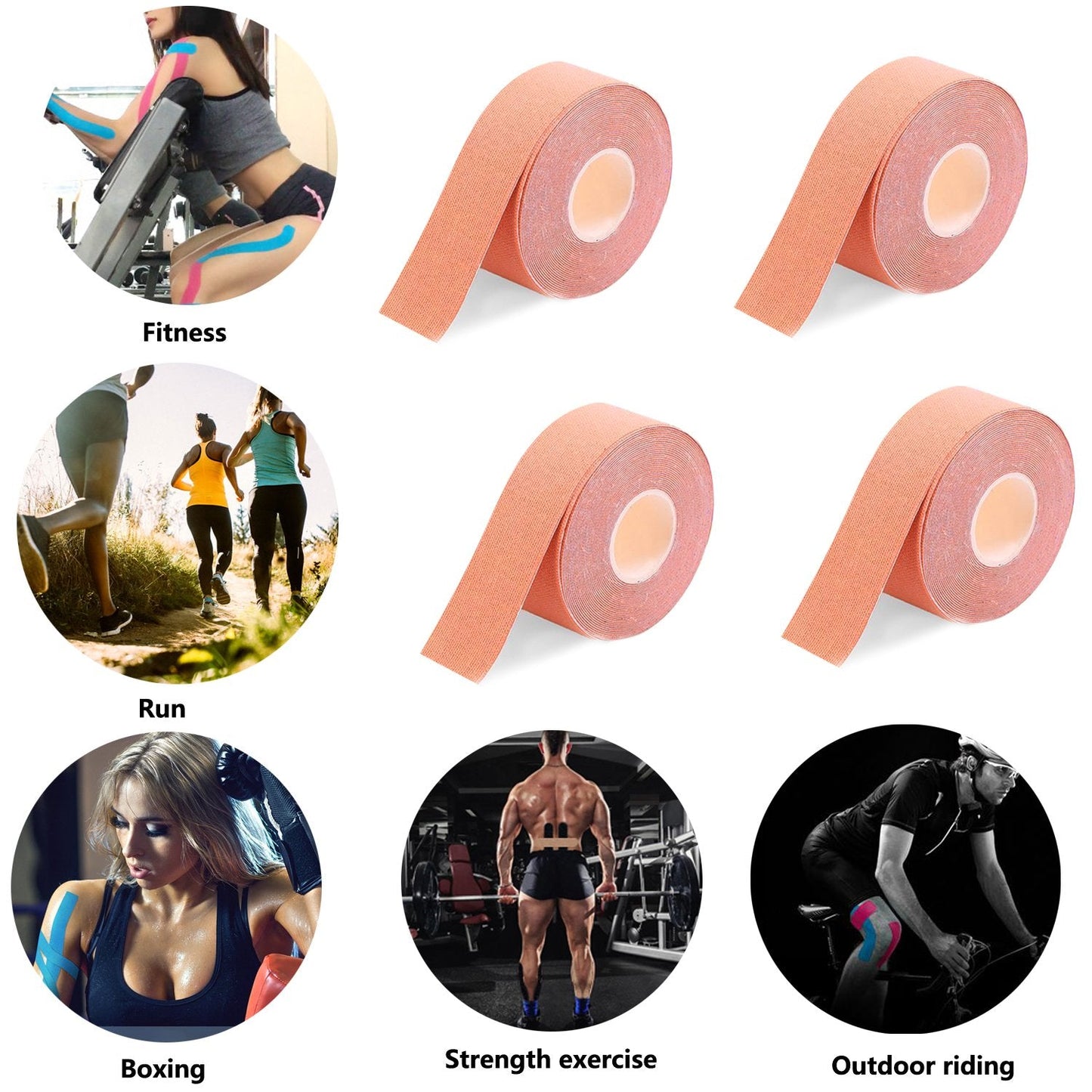 Kinesiology Recovery Therapeutic Tape, Waterproof Muscle Support for Athlete,Sports Injury Tape 1 inch x 16.4 ft / 2.5cm x 5m (Beige 4 Pack)