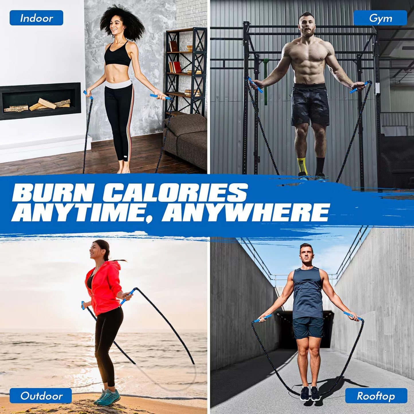 Ayombo Jump Rope, Weighted Jump Rope for Fitness, 1 lb Heavy Jump Ropes for Men Women Kids, Battle Skipping Ropes for Exercise, Training Muscle Strength Speed Home Gym Workout Equipment