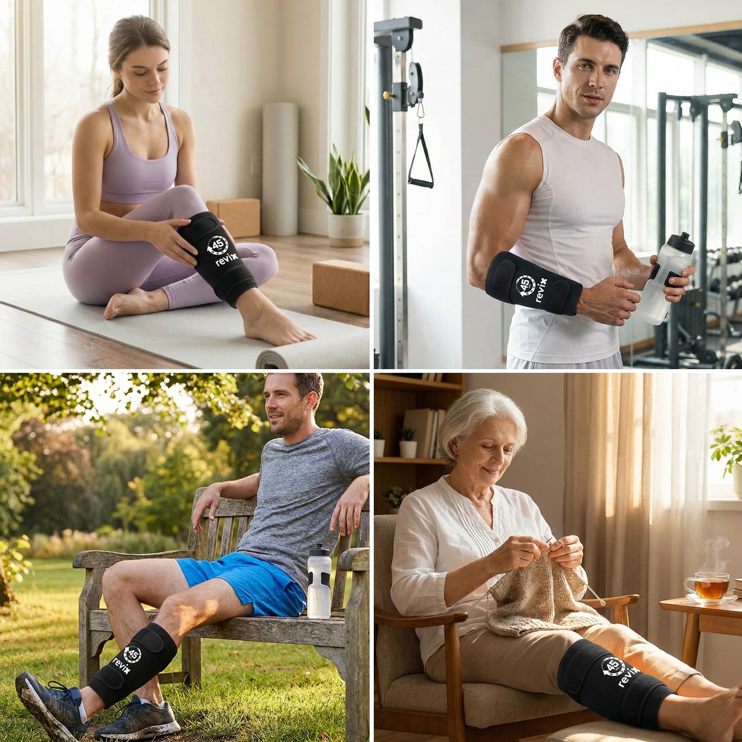 REVIX Shin Splints Relief Ice Pack, 45-Min Long Lasting Leg Ice Pack Wrap with Ice Grid Design, Reusable Gel Cold Pack Compression Sleeve for Leg, Calf, Arm Recovery, 360° Full Coverage, 1 Pack