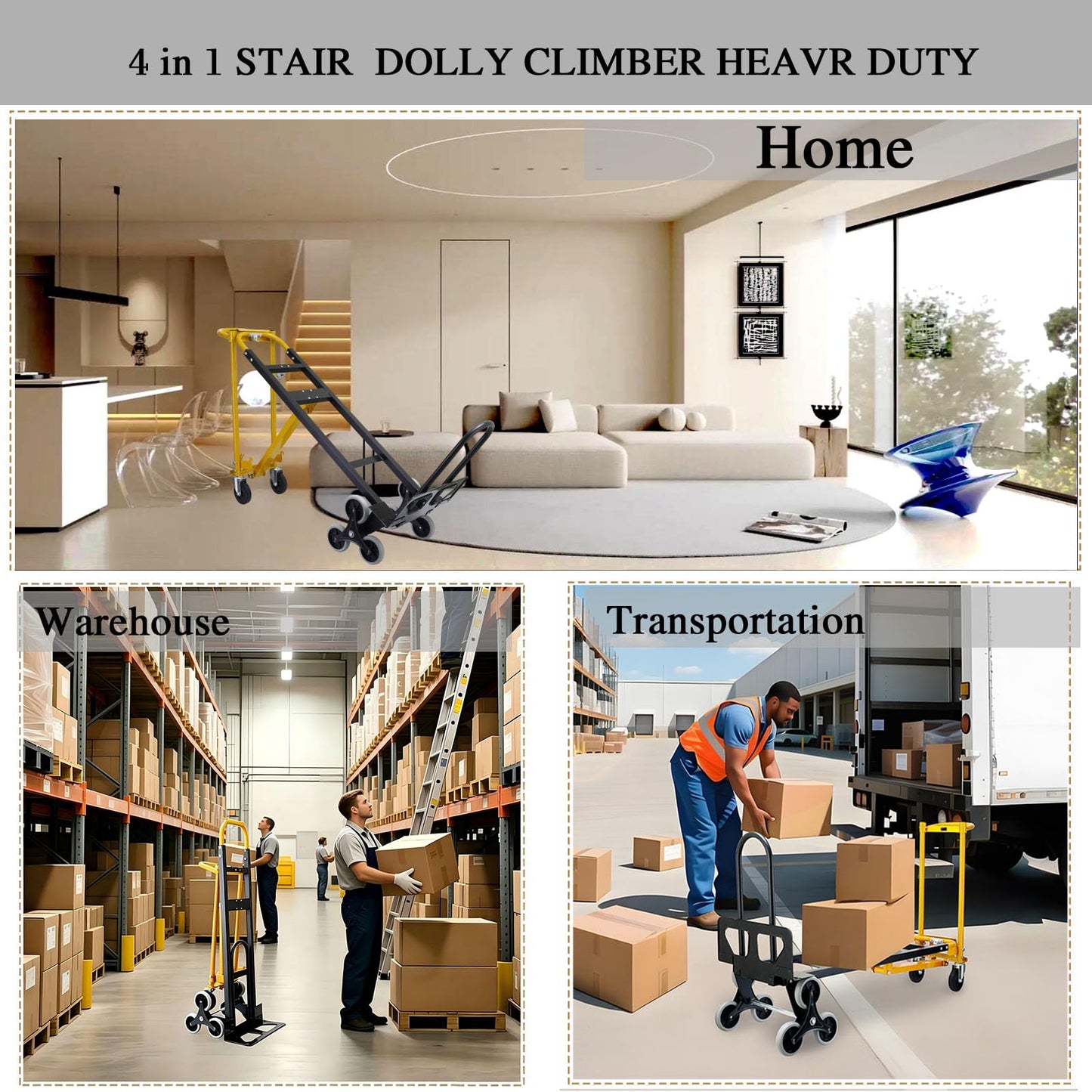 SHUNWATER 4 in 1 Convertible Hand Truck Dolly Cart,1000 lbs Capacity Hand Trucks Heavy Duty,Stair Climbing Dolly for Moving House,Business Delivery,Transportation(Black Yellow)