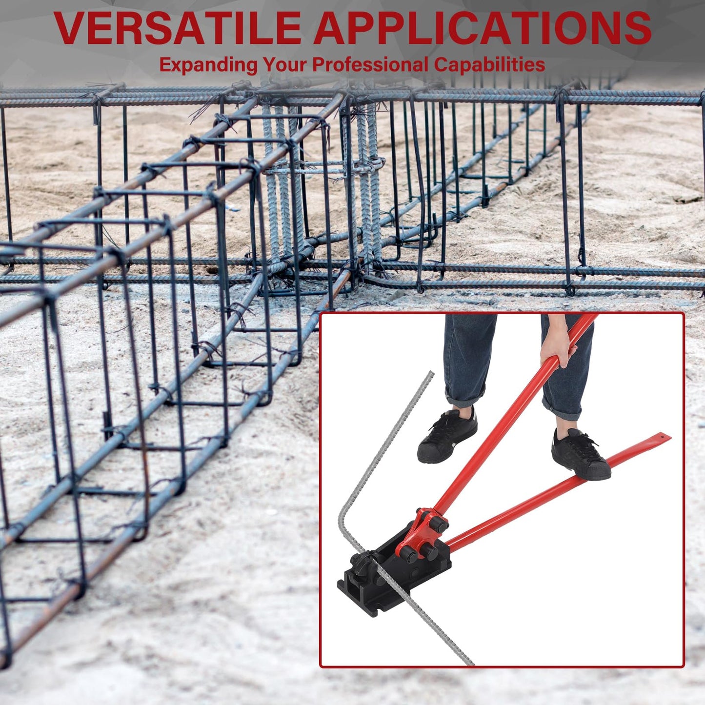 Threlaco Rebar Bender & Cutter 2 in 1 Rod Bender Metal Bending Tool Manual Effortlessly Cut and Bend Rebar up to 5/8" Bending Machine, Red