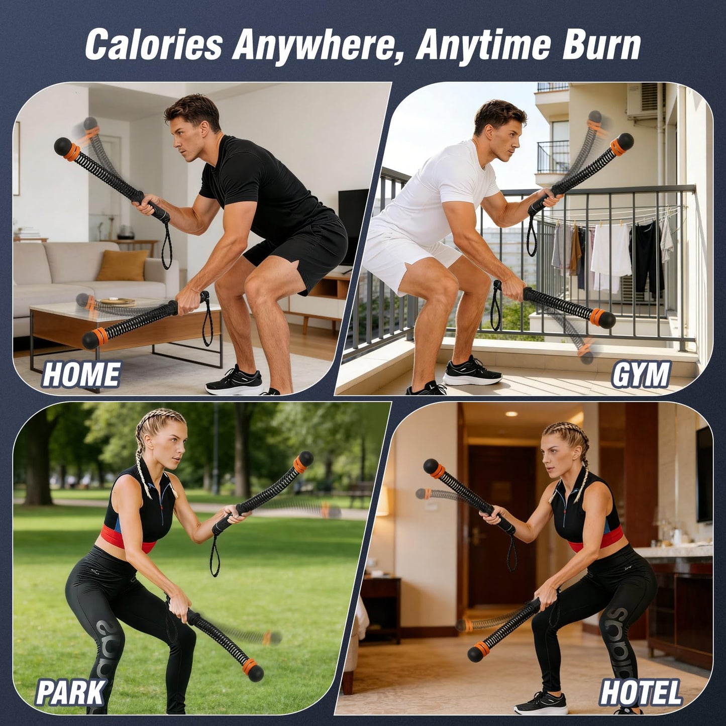 QWBthnk Adjustable Ropeless Battle Ropes, Weighted Cordless Battle Ropes for Home Gym, Quiet Non-Slip Exercise Ropes for Home Workout, Portable Battle Rope for HIIT Strength & Low-Impact Cardio