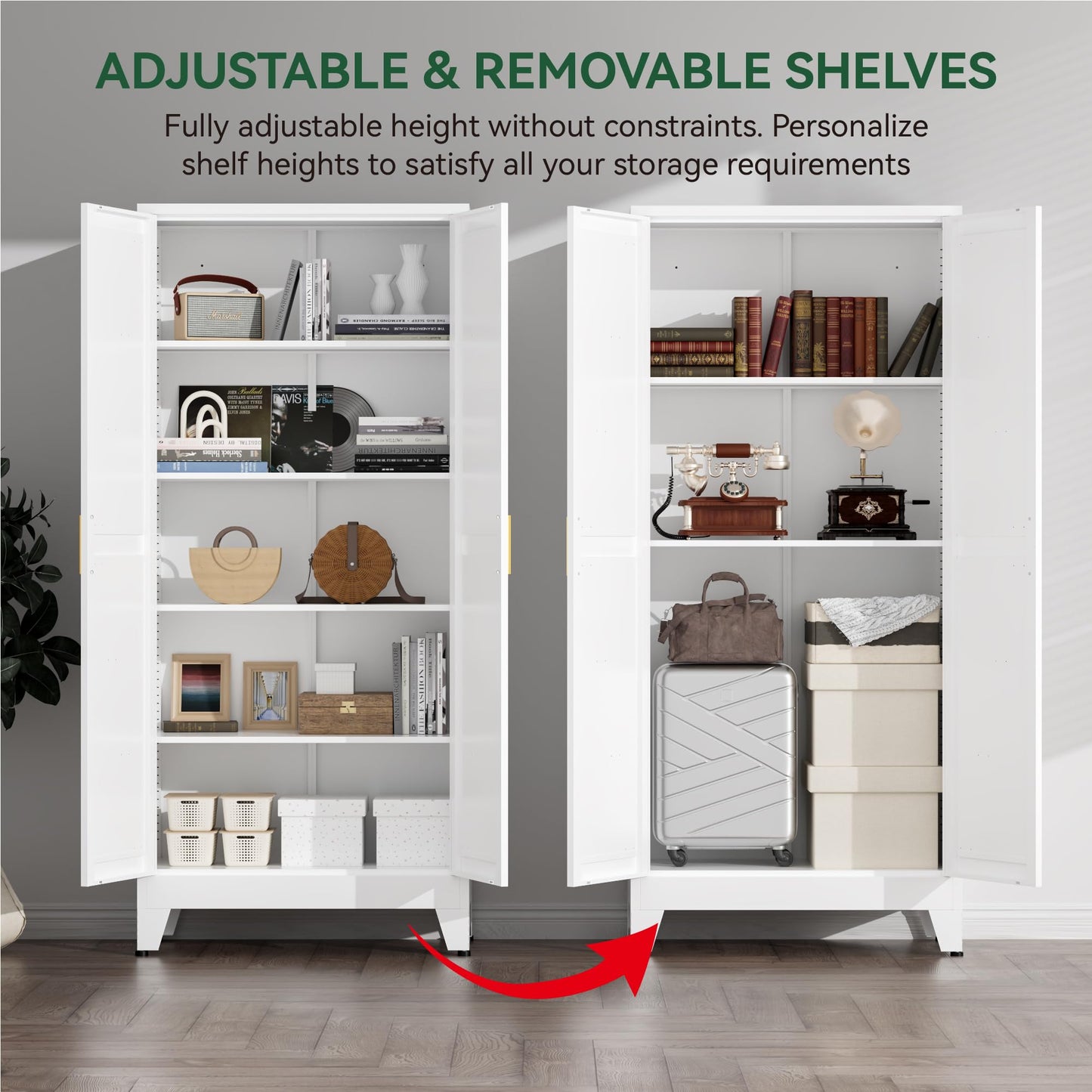 YNIQUESTLE Kitchen Pantry Cabinet,71" H x 31.5" W,Metal Farmhouse Storage Cabinet with Adjustable Shelves and Barn Doors,5-Tier Storage Cabinet for Kitchen Dining Room Garage,White 1 Pack