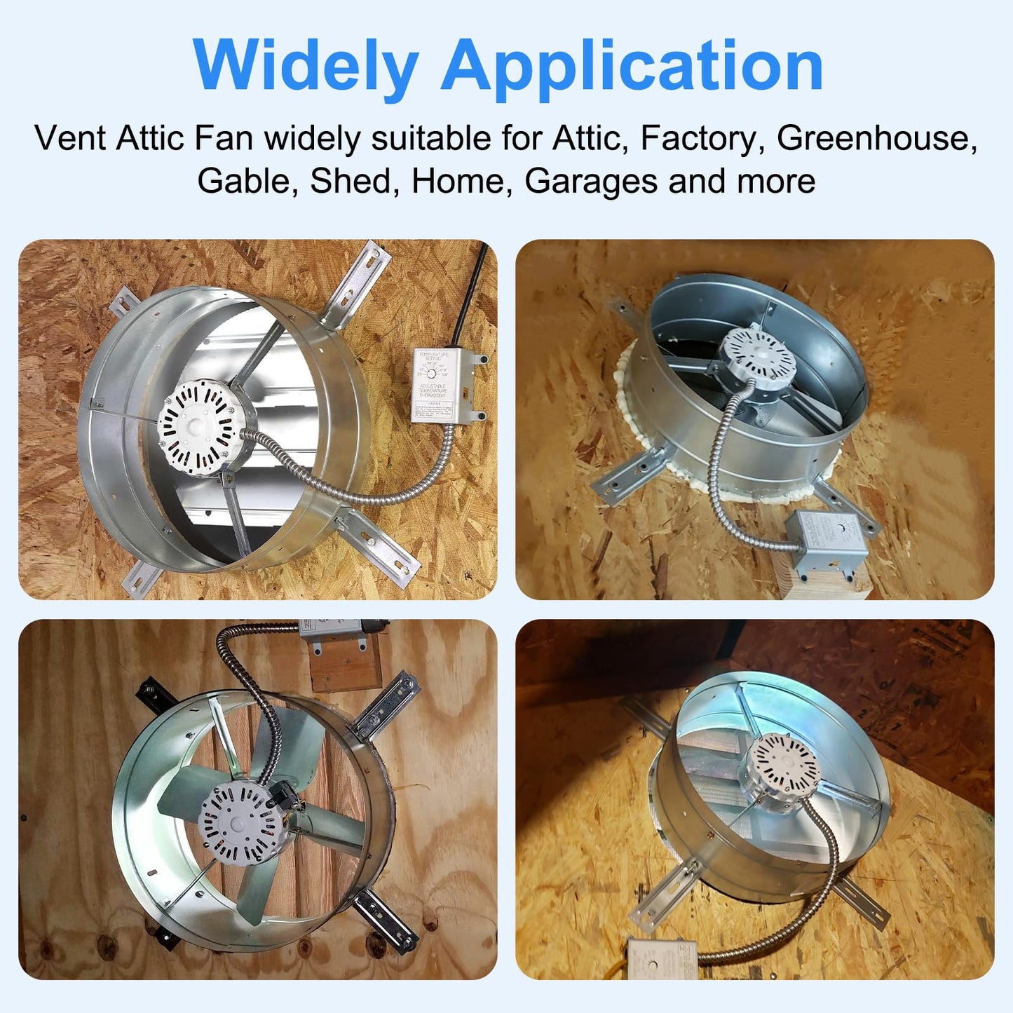 Aibabcue Gable Vent Attic Fan, 15" Exhaust Ventilation Fan with Adjustable Thermostat for Gable, Shed, Home, Garages, 1650 CFM, 1075 RPM, 2500 SQ. FT. Attic Ventilator (1650CFM)