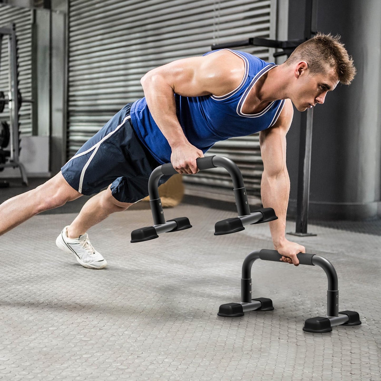 Dolibest Push Up Bar, 9.6'' High Parallettes Bars with Full-Cover Foam Handles, Stable Calisthenics Equipment, Suitable for Handstand, L-Sit, Dip Bar, Strength Training for Indoor Outdoor Use(660LB)