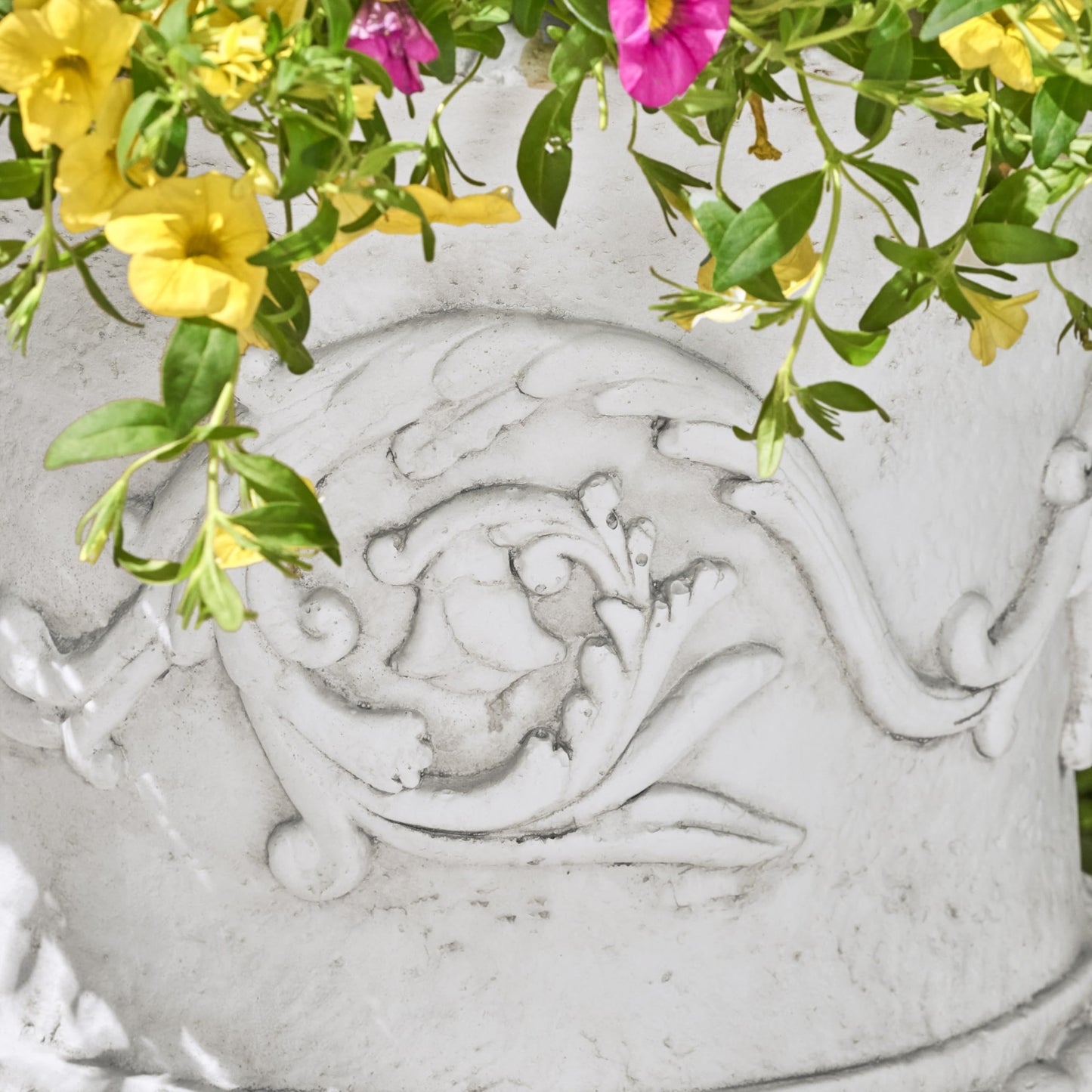 Christopher Knight Home Adonis Traditional Roman Chalice Garden Urn Planter with Lion and Floral Accents, Antique White