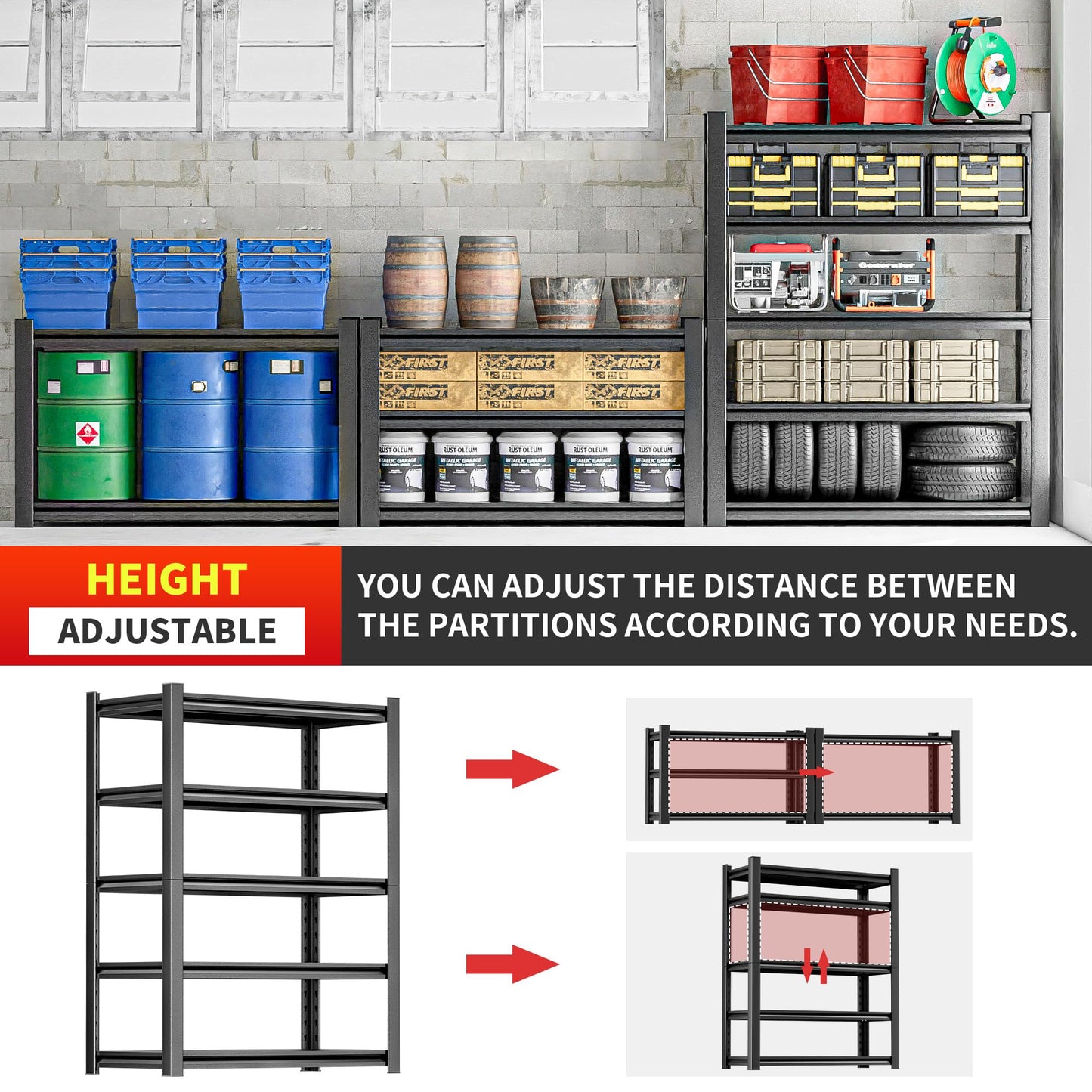 OLLRRACT Heavy Duty Metal Storage Shelf, 5 Tier Industrial Shelving Unit - Garage Shelving, Utility Shelf, Metal Storage Rack Shelving, Durable Garage Shelf Organizer 18" D x48 W x78 H
