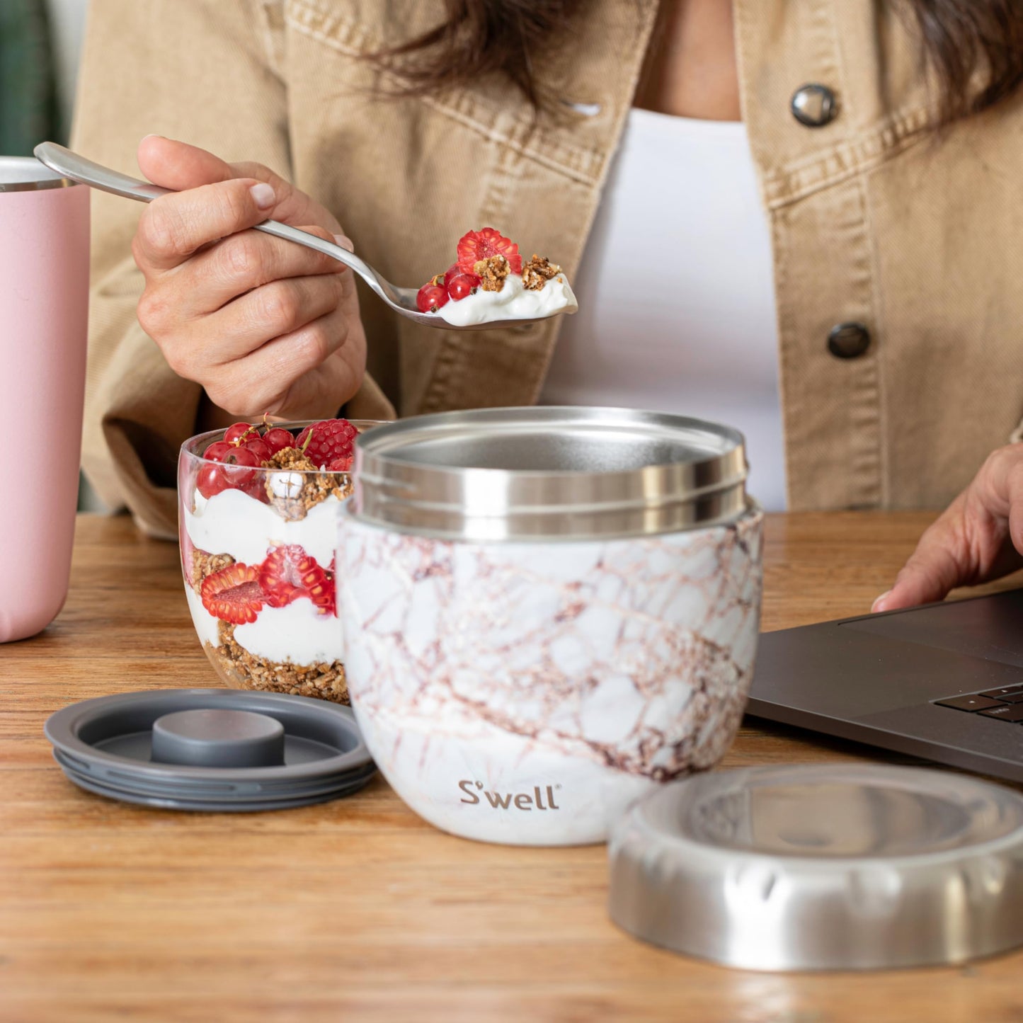 S'well Eats 2-in-1 Nesting Bowls Triple-Layered Vacuum-Insulated Containers Keeps Food and Drinks Cold for 11 Hours and Hot for 7-with No Condensation-BPA Free, 21.5 oz, Calacatta Gold