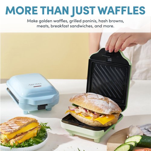 AROMA® 3-in-1 Panini Press, Sandwich Grill, and Waffle Maker with Removable Ceramic Coated Plates