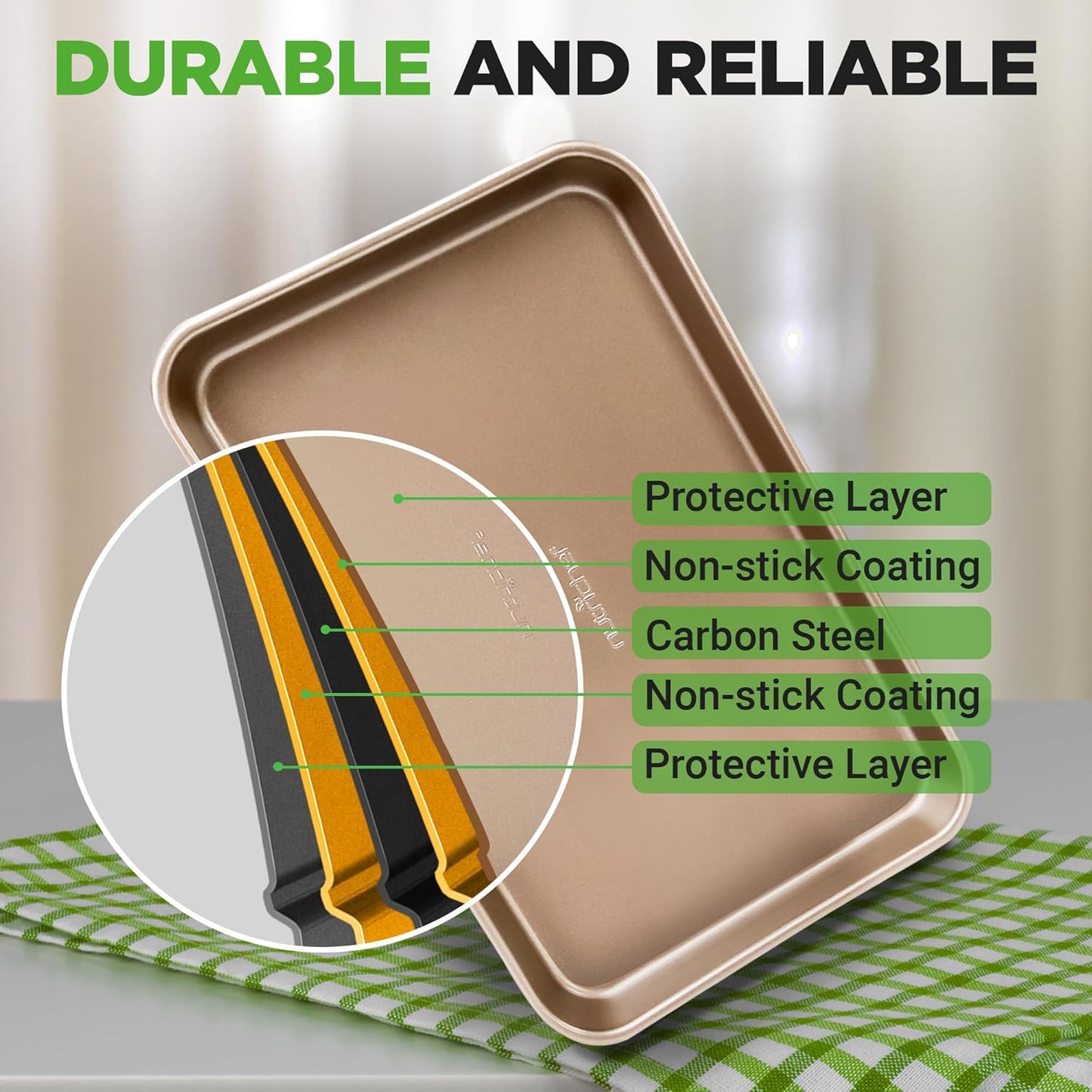 NutriChef Nonstick Baking Sheets - Durable 2-Piece Cookie Sheet Set, Oven Safe Up to 450°F