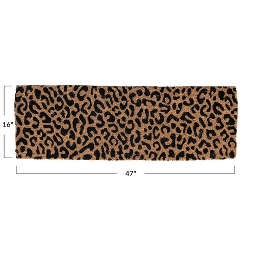 Creative Co-Op Natural Coir Double Doormat with Leopard Print, Natural