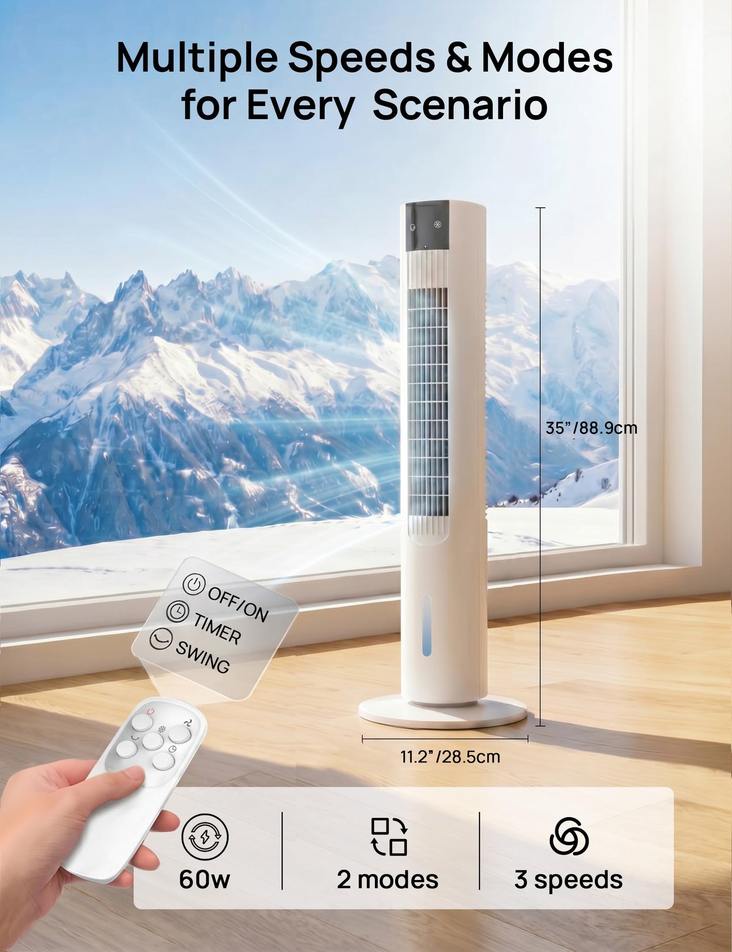 35" Evaporative Air Cooler, 3-In-1 Swamp Cooler, Portable Air Conditioners No Windows Needed, 3 Speeds, 4 Ice Packs, 12H Timer, 80° Oscillation, Remote, AC Cooling Fan for Bedroom, Room
