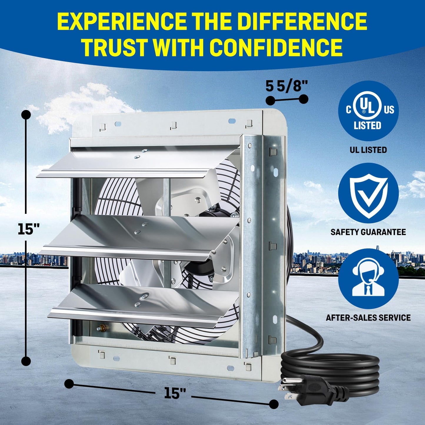iLIVING 12" Wall Mounted Shutter Exhaust Fan, Automatic Shutter, with Thermostat and Variable Speed controller, 0.6A, 960 CFM, 1400 SQF Coverage Area Silver (ILG8SF12V-ST)