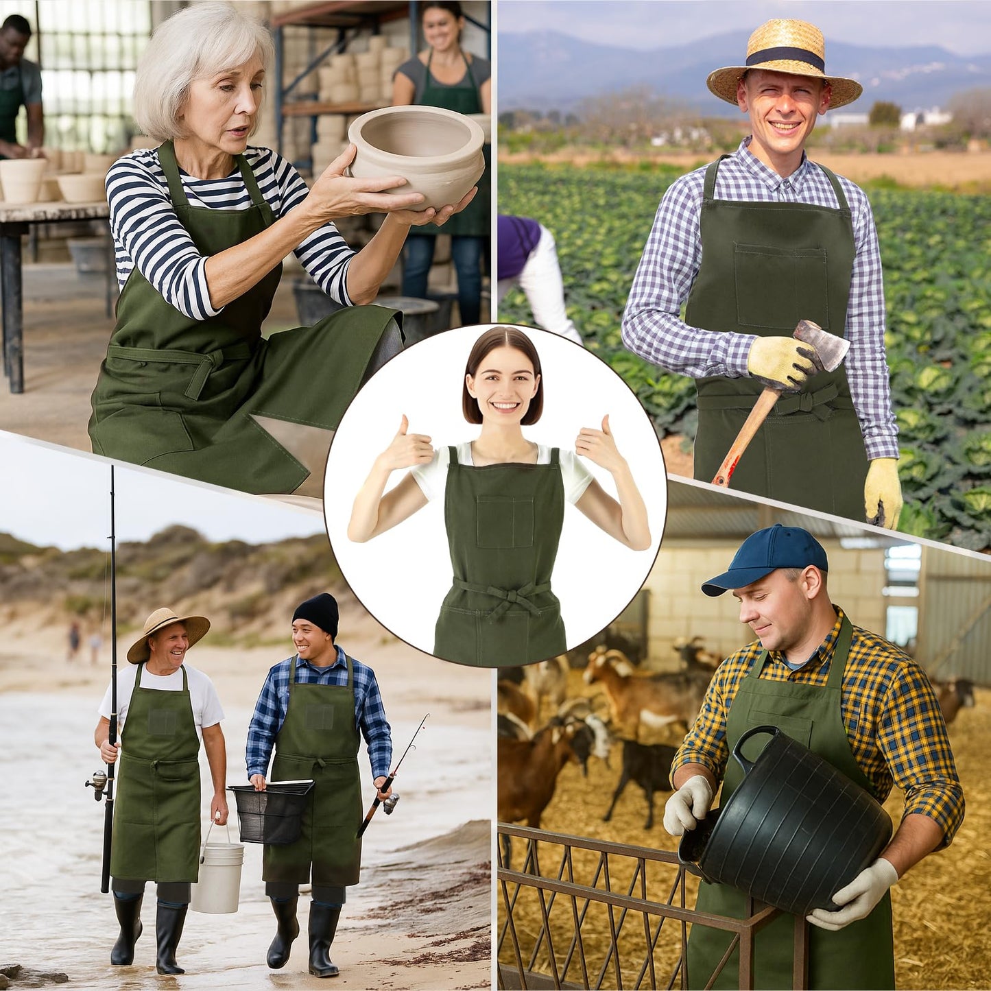 Jeyiour Split Leg Pottery Apron, 2 Layer DIY Ceramic Apron with Convertible Pants, Large Pockets Towel Loop Smock for Unisex(Green)