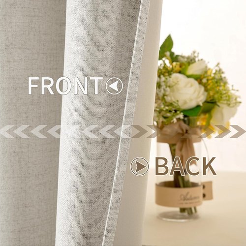 MIULEE Linen Texture Curtains - 100% Blackout Thermal Insulated Drapes | Beige, 52x63 Inch (2 Panels)