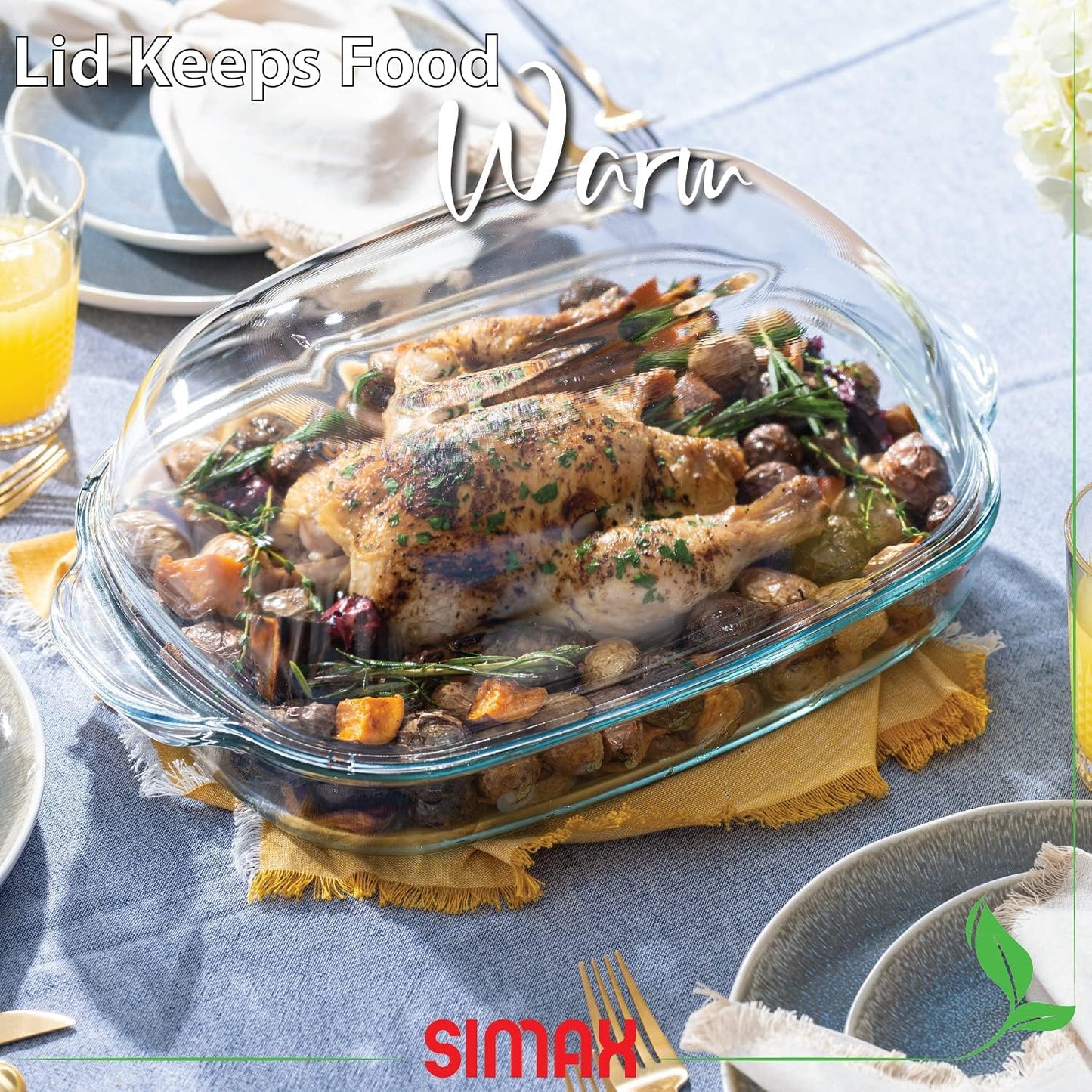 Simax Casserole Dish - 8 Quart Borosilicate Glass Baking Dish With High Lid | Oven, Microwave & Dishwasher Safe